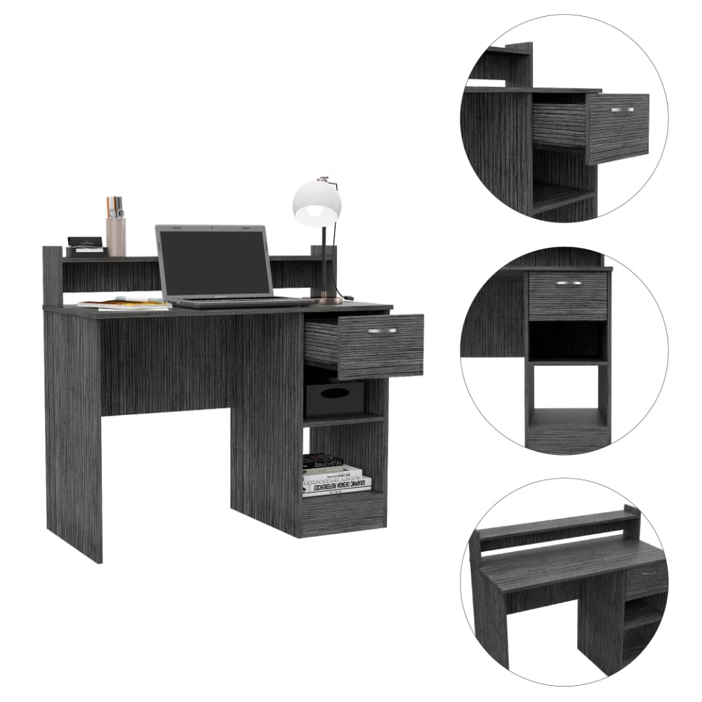 Modern Engineered Wood Charcoal Computer Desk - Home Office Workstation with Storage Shelf | Perfect for Remote Work, Gaming & Study Spaces
