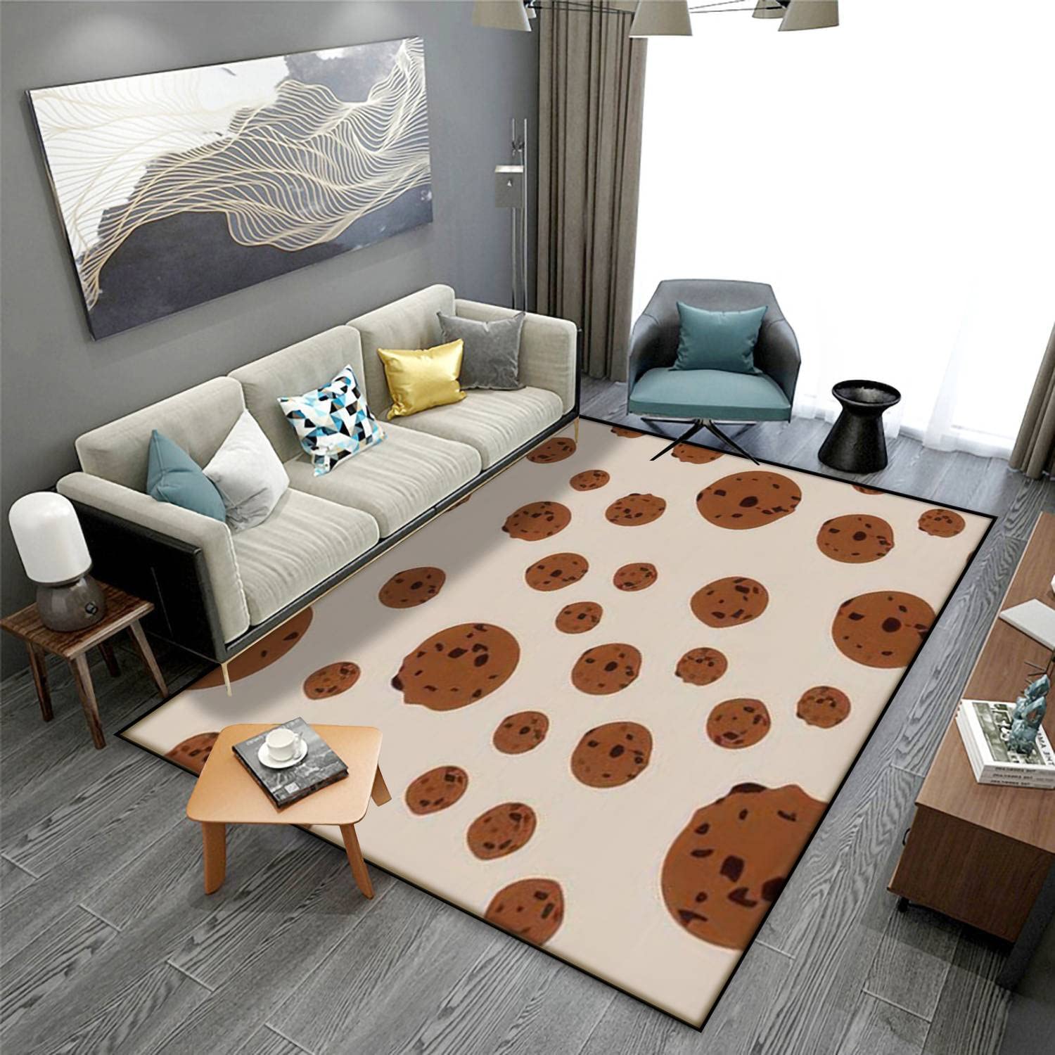 MJKIODPEV Abstract Pastel Chocolate Chip Cookies Area Rug - Soft Non-Slip Indoor/Outdoor Floor Mat for Living Room, Bedroom, Dorm Decor - 63''×94'' - Perfect for Cozy Home Decor & Modern Interior Design