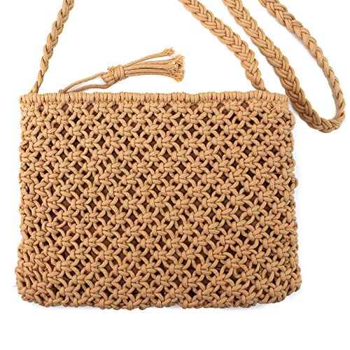Van Caro Handwoven Cotton Straw Shoulder Bag - Bohemian Crochet Tassel Beach Purse for Women | Perfect for Summer Outings, Vacations & Boho Fashion Accessories