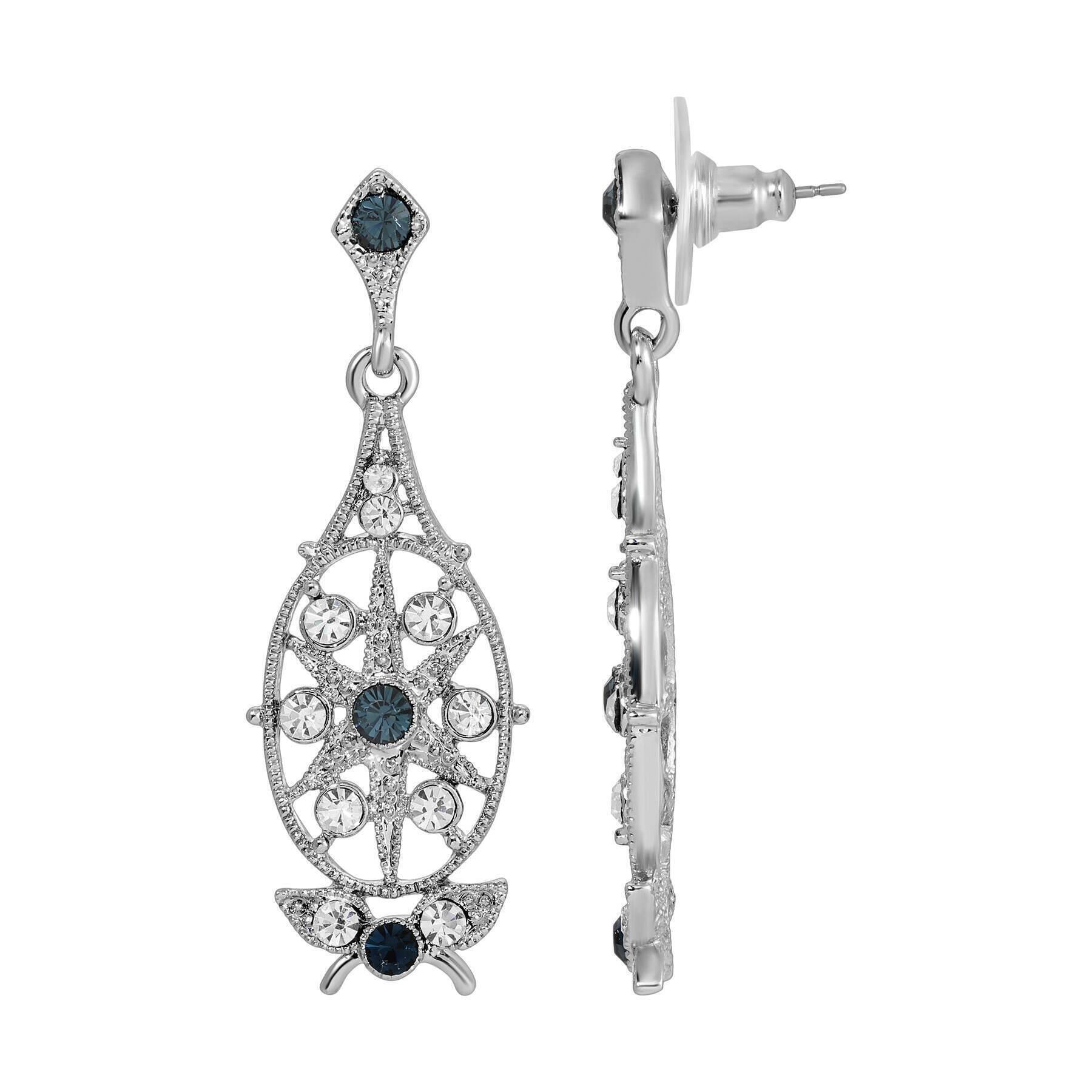 1928 Art Deco Style Starburst Crystal Drop Earrings - Vintage Jewelry for Women, Dangle Post Earrings for Party, Wedding & Evening Wear
