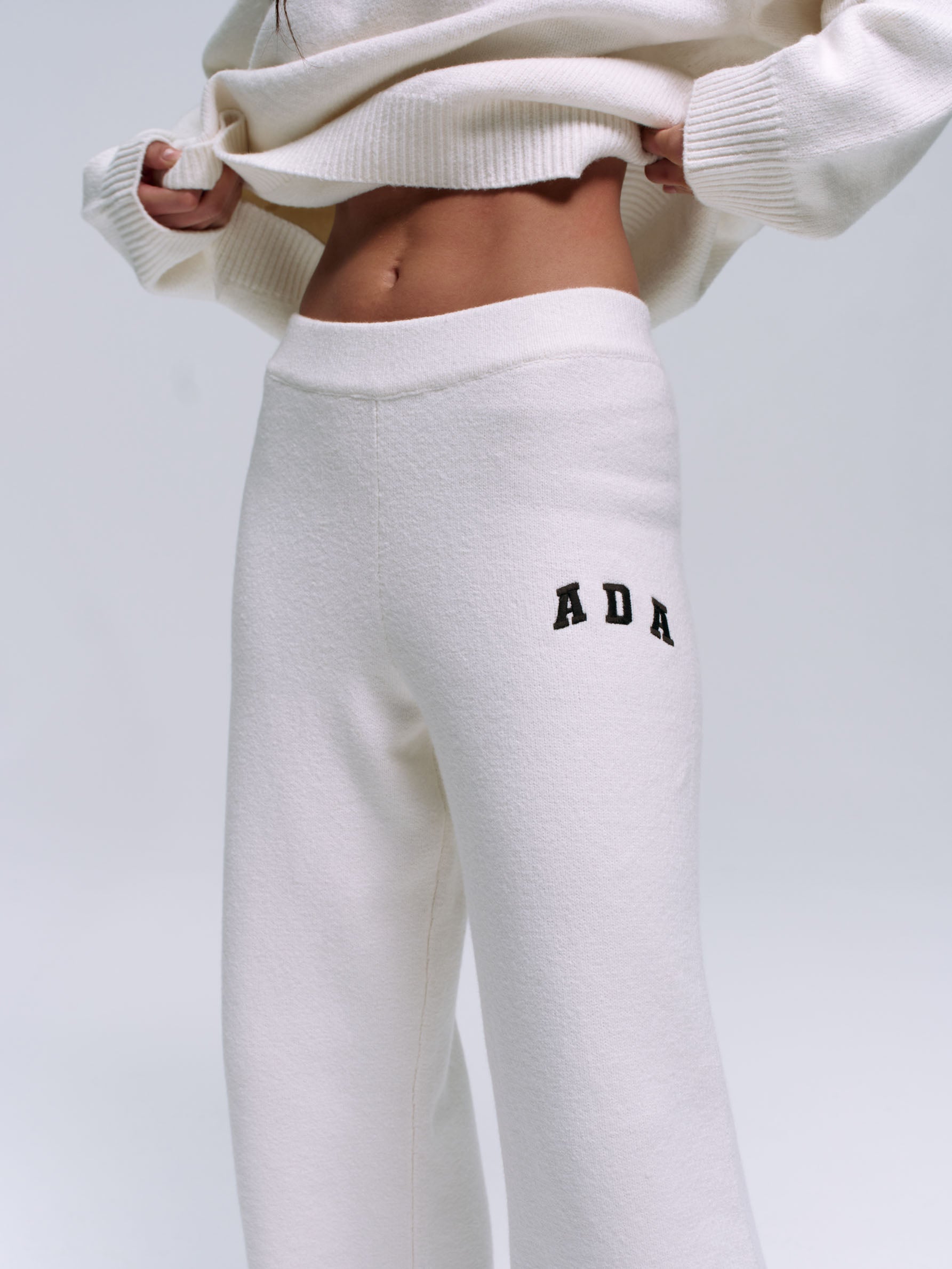 ADA Knit Straight Leg Sweatpants for Women - Soft Comfortable Lounge Pants in Cream & Coffee Bean Colors - Perfect for Yoga, Running, Travel and Home Relaxation