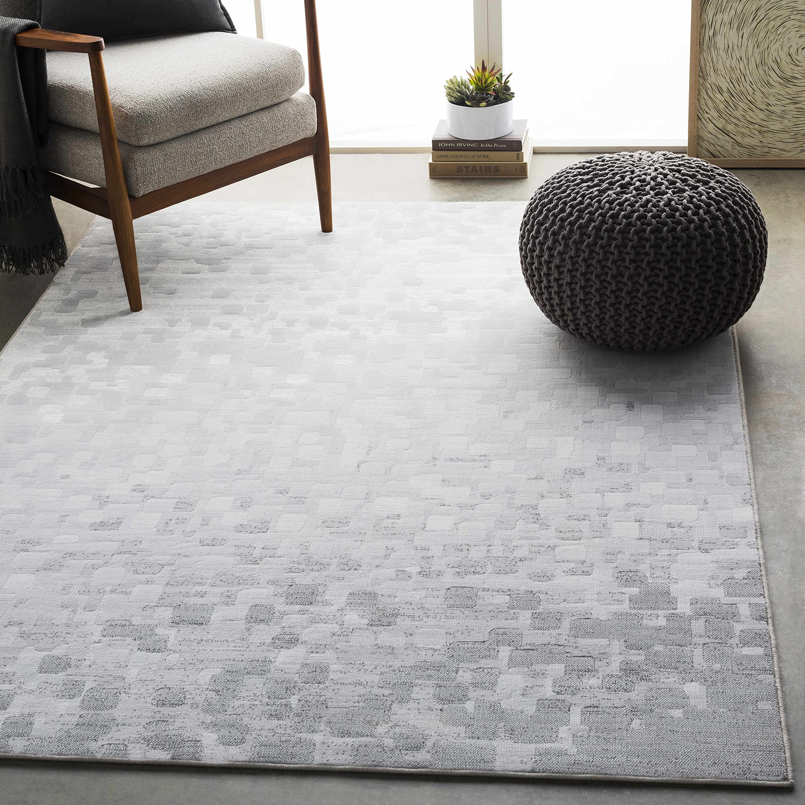 Hauteloom Modern Gray and White Area Rug 2' x 2'11