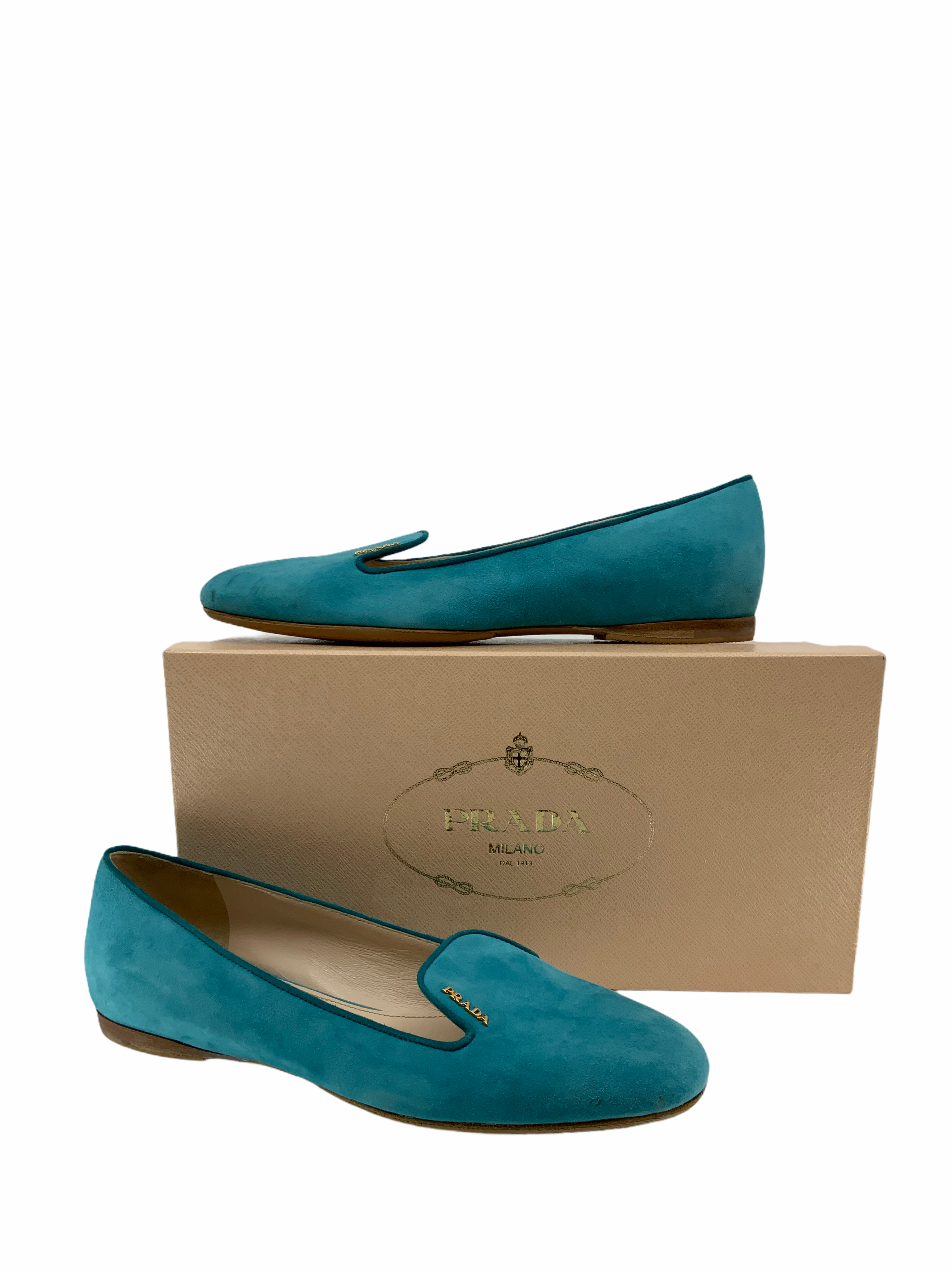 Prada Women's Turquoise Suede Ballet Flats - Size 8 US | Comfortable & Stylish Shoes for Work, Date Night & Casual Outings