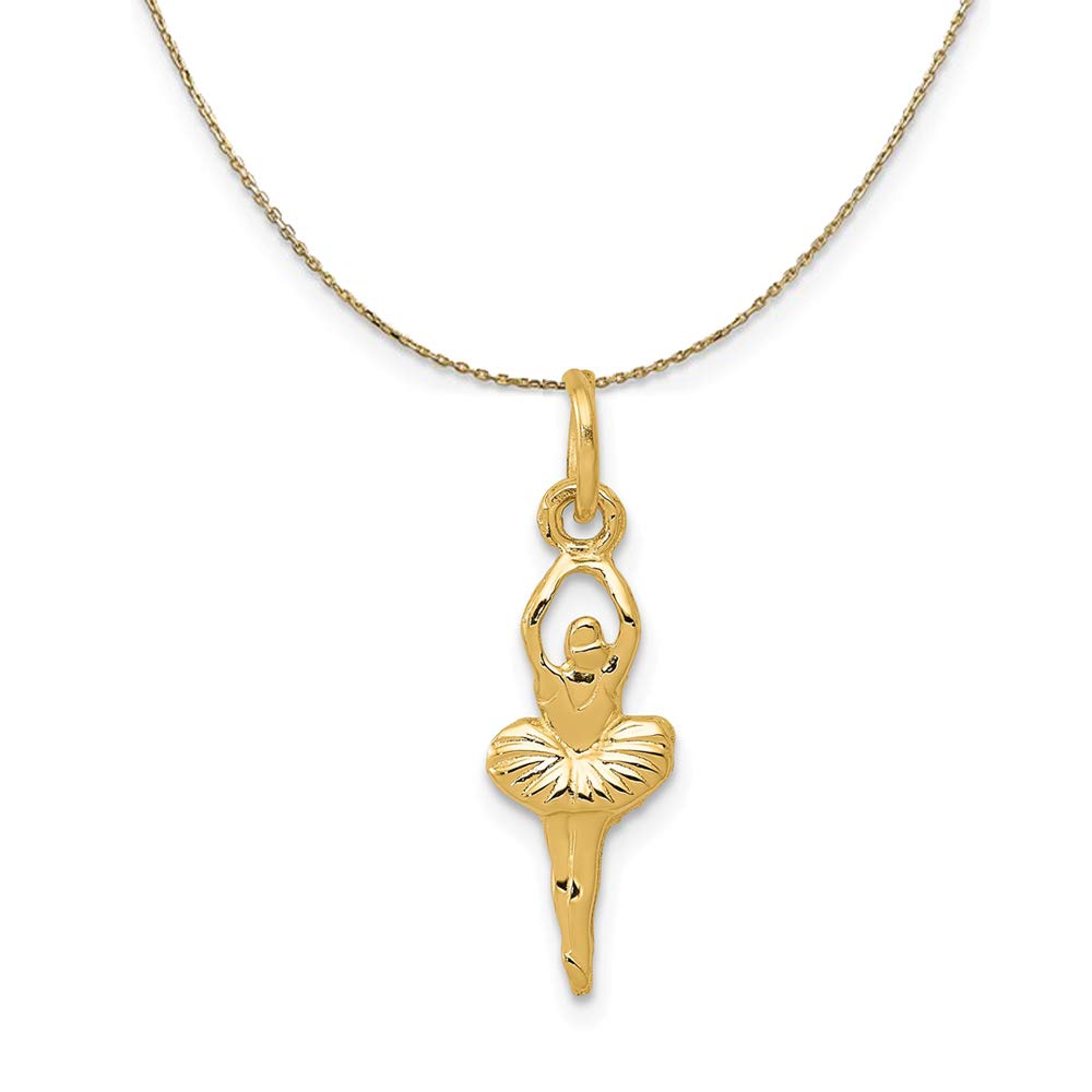 14k Yellow Gold Mini Ballerina Necklace - Elegant Black Bow Jewelry for Gift