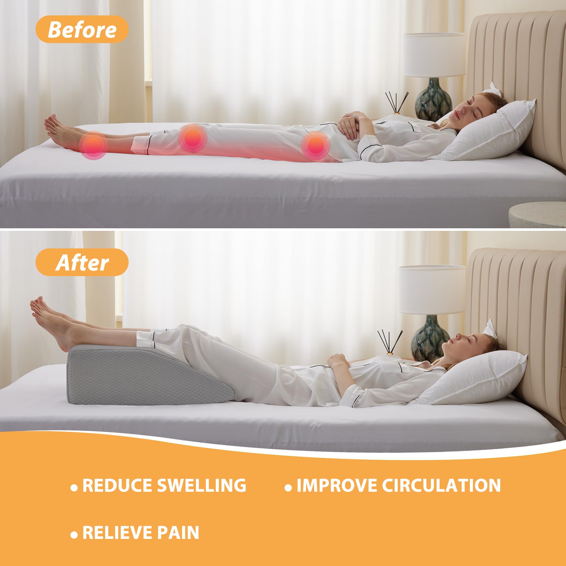 Leg Elevation Pillow for Sleeping - Cooling Gel Memory Foam Wedge Pillow for Legs, Post-Surgery Recovery, Circulation & Swelling Relief - Removable Washable Cover (8 Inch, Grey) - Perfect for Bed Rest, Pregnancy Support & Pain Management