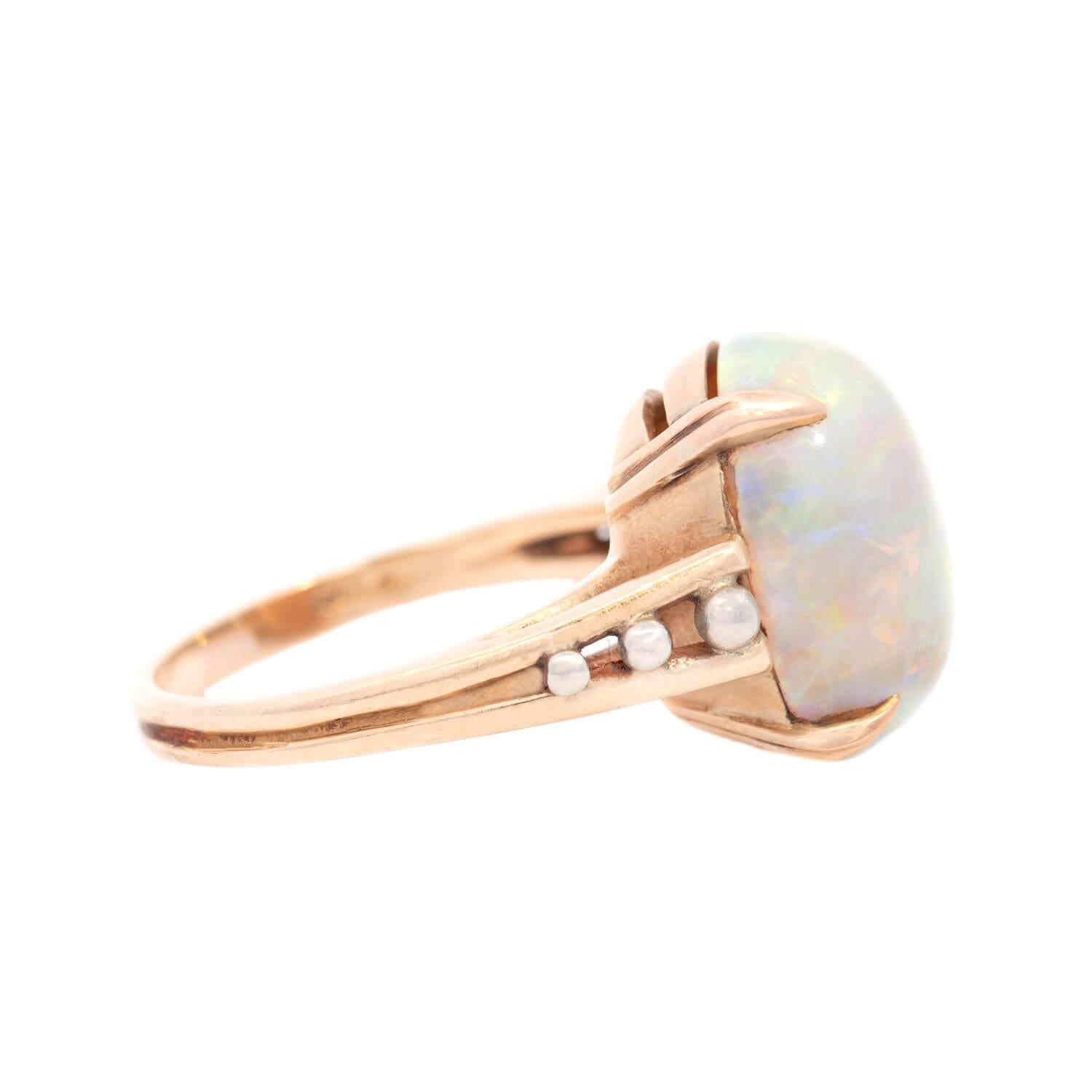 14k Gold & Mixed Metal Opal Ring - Art Nouveau Style Vintage Jewelry for Women, Handmade Statement Ring for Engagement, Wedding & Special Occasions