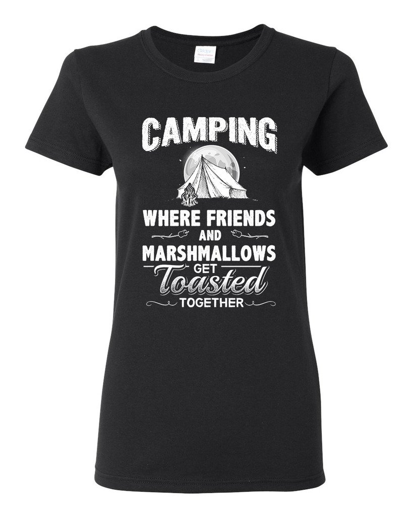 Women's Camping T-Shirt - Funny 'Where Friends and Marshmallows Get Toasted Together' Graphic Tee for Outdoor Adventures, Bonfire Parties & Summer Camping Trips