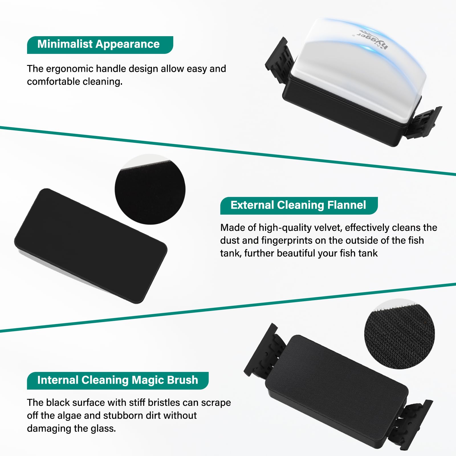 Hygger Magnetic Aquarium Glass Cleaner - Dual-Blade Algae Scrubber with 4 Detachable Scrapers for Fish Tank Cleaning | Floating Magnet Cleaner for Glass Aquariums (Medium) | Perfect for Freshwater & Saltwater Tanks, Home or Office Aquarium Maintenance