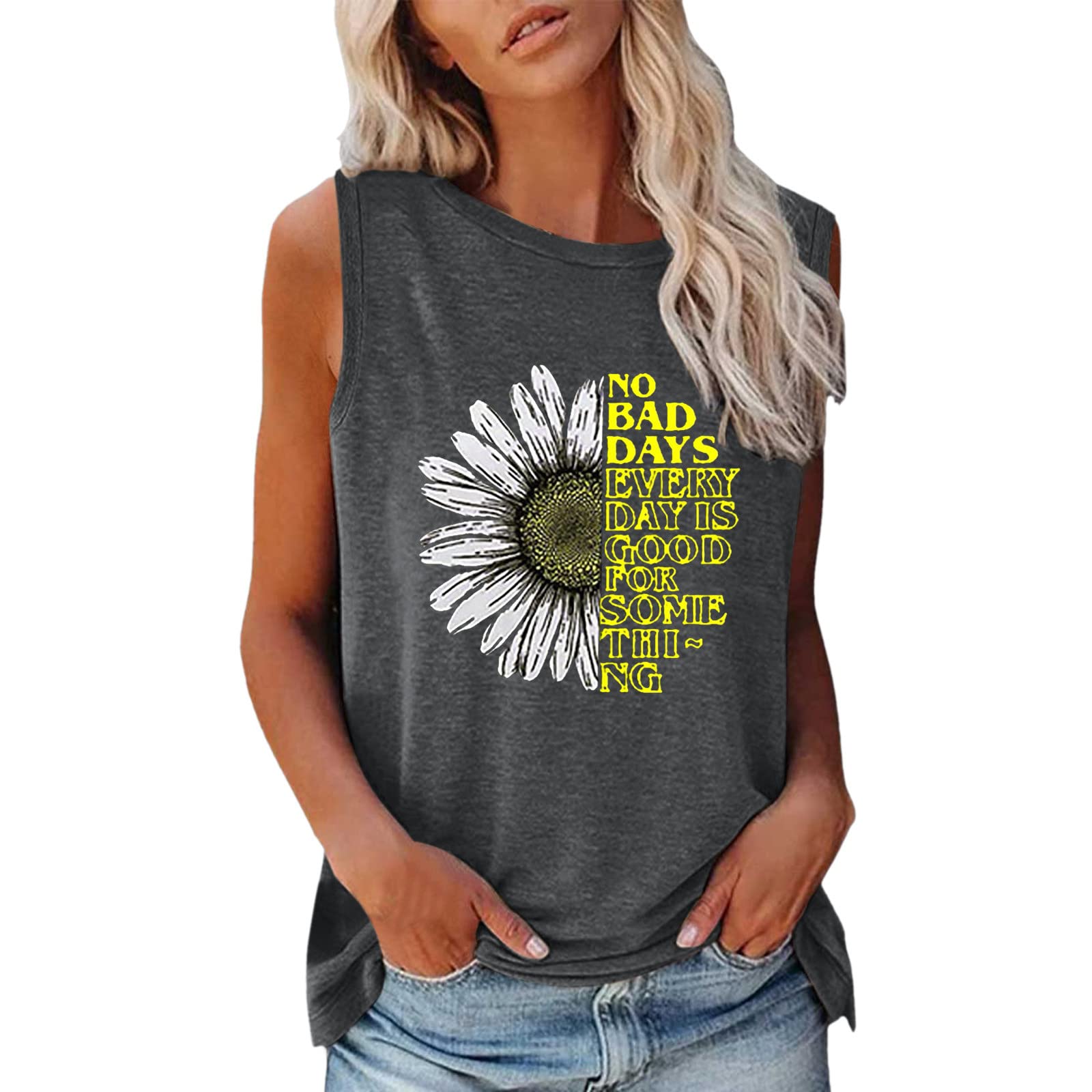 Women's Sleeveless Tank Tops - Casual Loose Sunflower Print Cami Blouses for Summer, Workout & Layering | Athletic Camisole Tops for Yoga, Beach & Everyday Wear