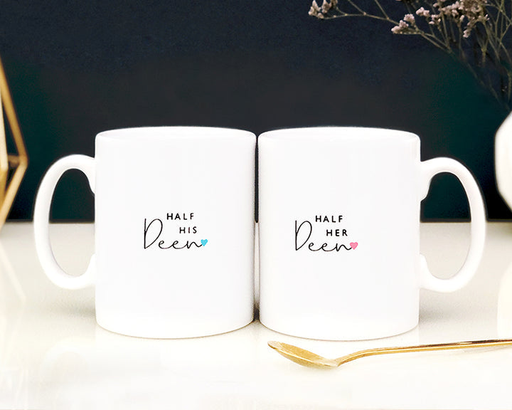Half His Deen & Half Her Deen Minimalist Islamic Couple T-Shirts - Perfect for Muslim Weddings, Anniversaries and Romantic Couple Outfits