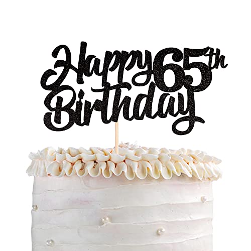 1 Pack Glitter 65th Birthday Cake Topper - Cheers to 65 Years Old - Sixty Fabulous Cake Decorations for 65th Birthday Party Supplies (Black) - Perfect for Anniversary Celebrations, Retirement Parties & Milestone Birthday Cakes