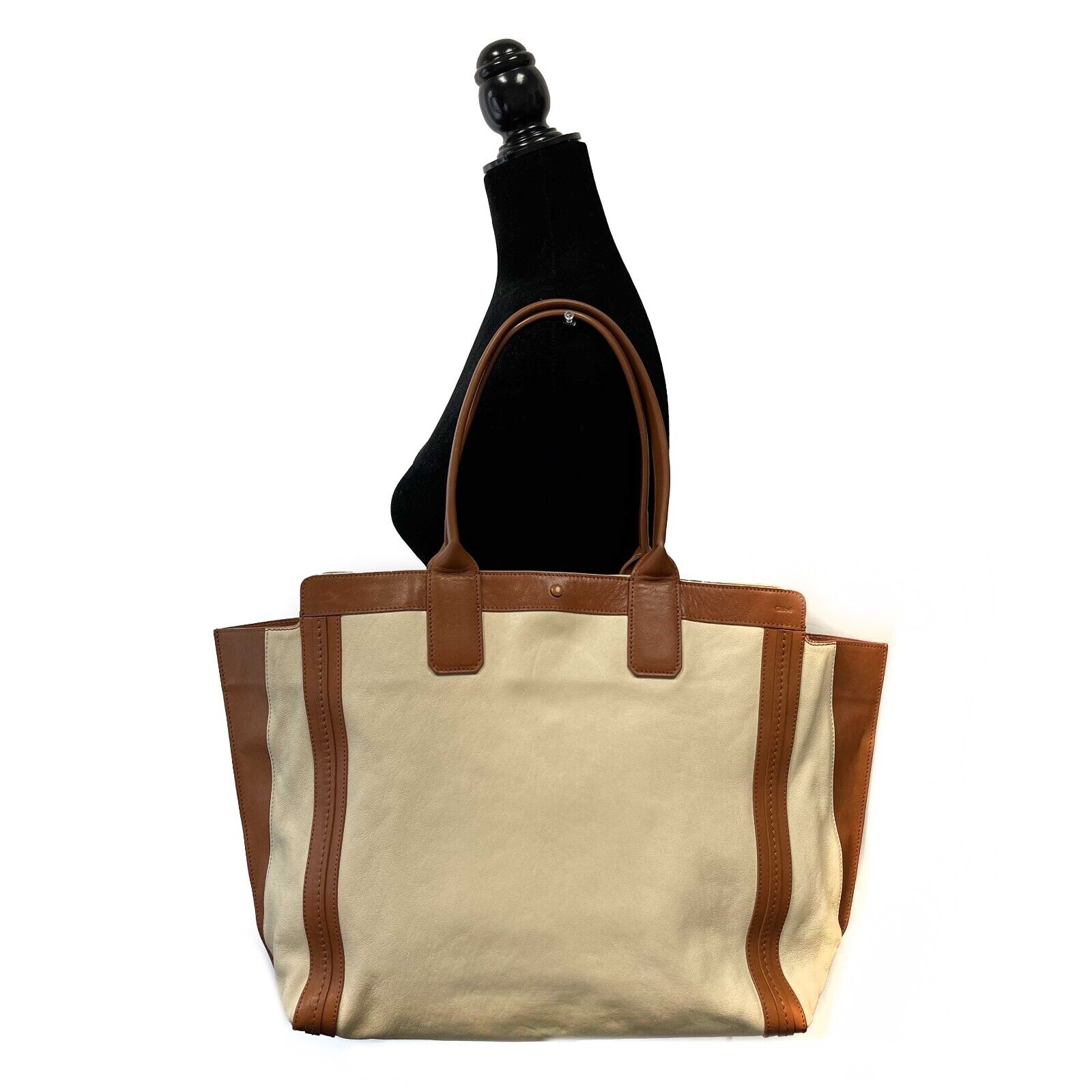 Chloe Medium Alison East West Tote Bag in Calfskin Leather - Husky White & Tan Crossbody Shoulder Bag for Women | Perfect for Work, Travel & Everyday Use