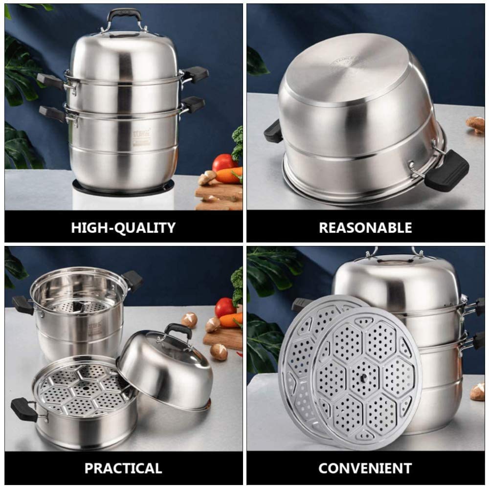 QiuQiu 30cm Stainless Steel Steamer Pot with Transparent Lid - Multi-Functional Soup Pot & Saucepan for Cooking, Steaming - Perfect for Home Kitchen & Restaurant Use (Ideal for Making Dim Sum, Vegetables & Healthy Meals)