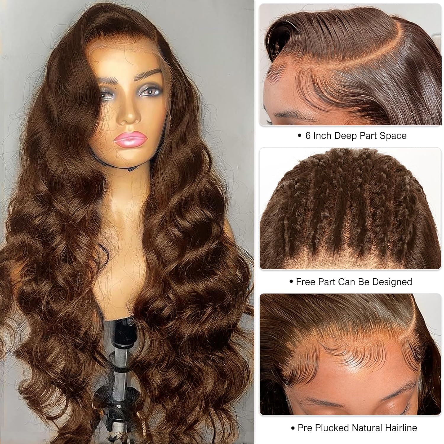 13x6 Chocolate Brown Lace Front Human Hair Wig - Pre Plucked Body Wave HD Lace Frontal Wig with Baby Hair | Glueless 20 Inch Colored Wigs for Women | Perfect for Daily Wear, Parties & Special Occasions