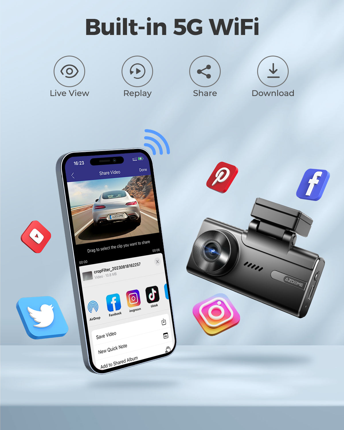 AZDOME M580 3-Channel Dash Cam 5K UHD with 4