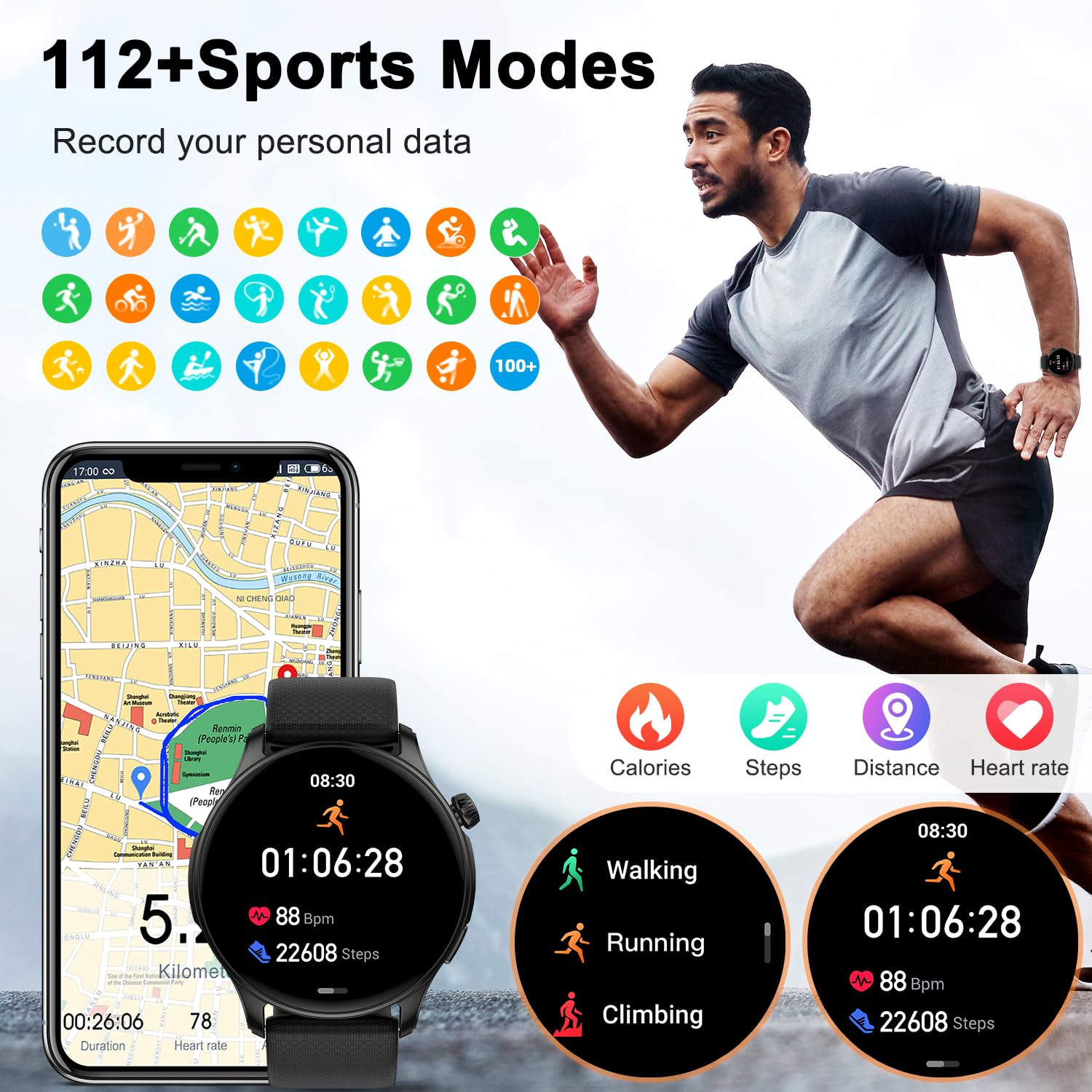 Smart Watch for Men & Women - Waterproof Fitness Tracker with Heart Rate Monitor, Step Counter, Call Function - Compatible with iPhone, Android & Samsung Phones - Perfect for Running, Workouts & Daily Use