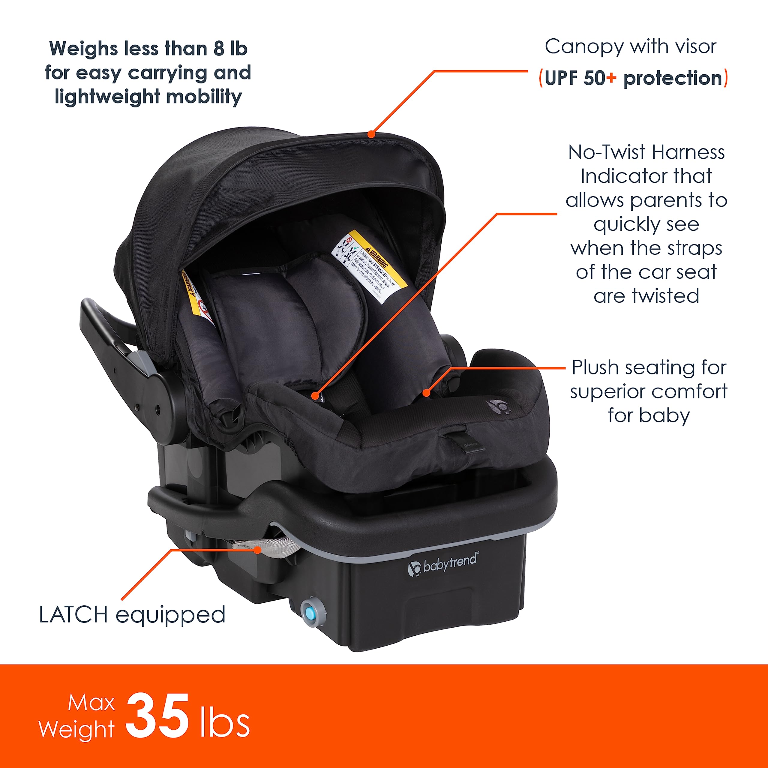 Baby Trend Passport DLX Travel System Stroller with EZ-Lift Plus Infant Car Seat - Uptown Black | Lightweight Compact Stroller for Newborns & Toddlers | Perfect for Air Travel, Shopping & Daily Walks