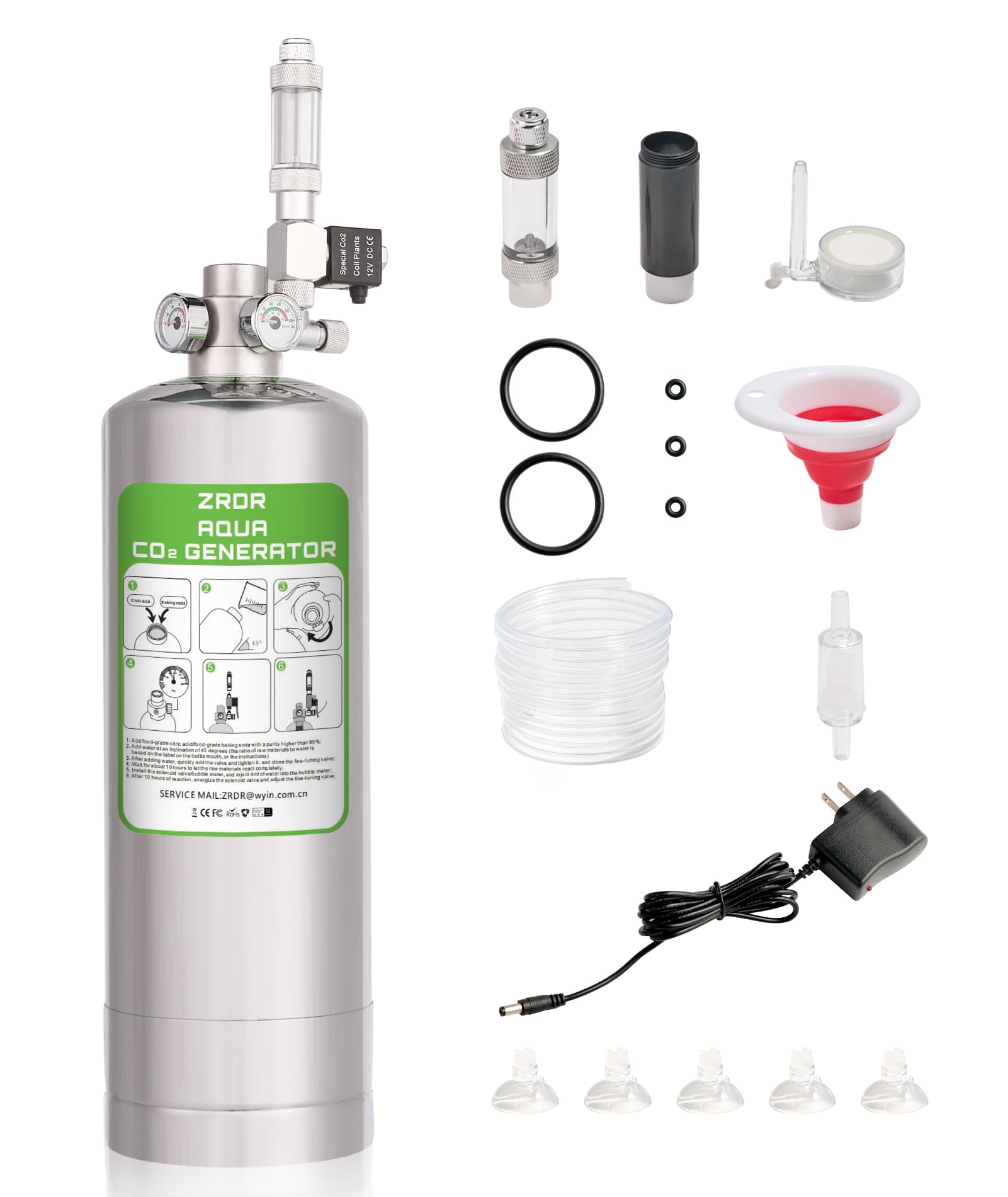 ZRDR 4L CO2 Generator System with Dual Gauge Display - DIY CO2 Kit for Planted Aquarium, Automatic Pressure Relief Valve & Bubble Counter - Stable CO2 Output for Hydroponics, Indoor Gardening & Aquatic Plants