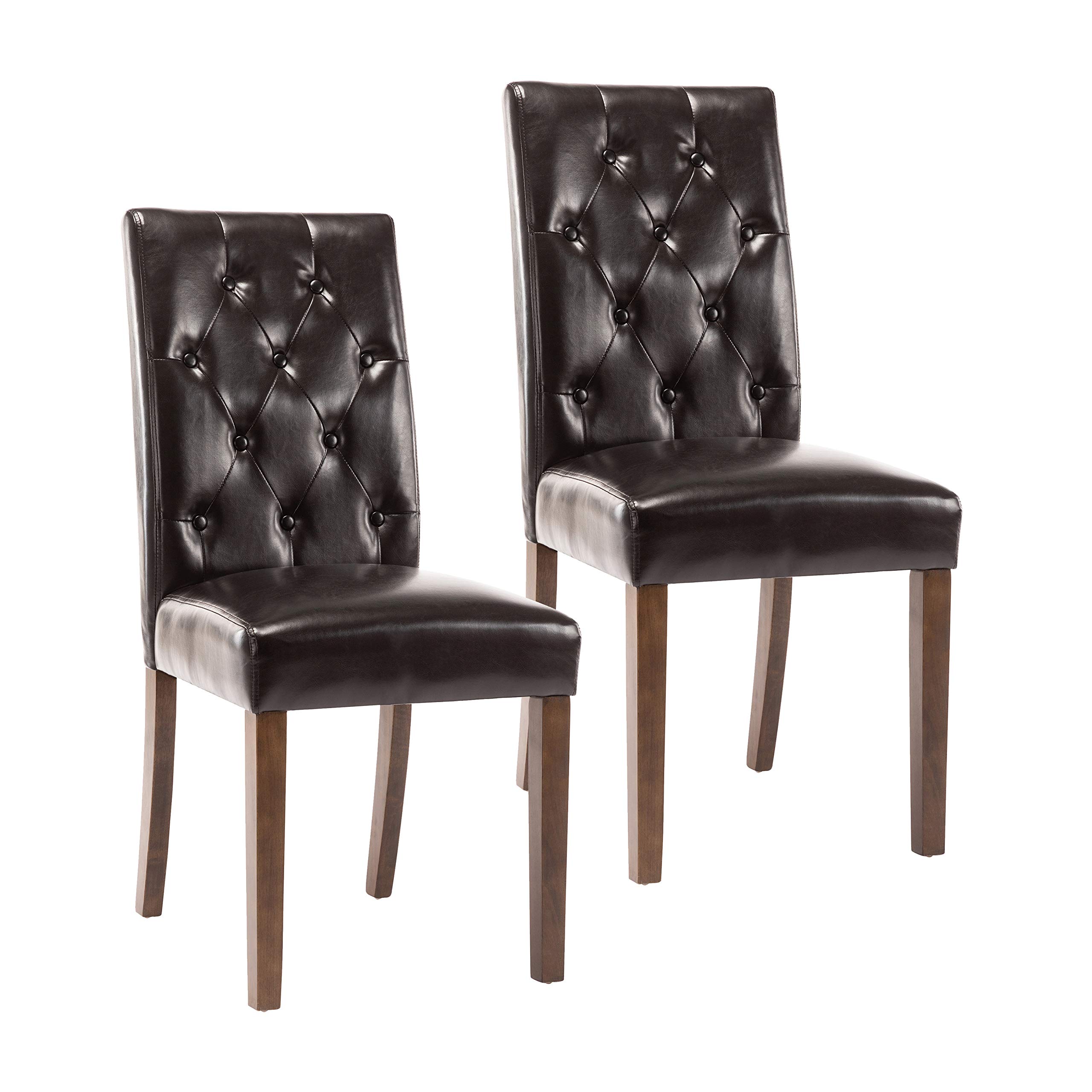 Porthos Home Hough Set of 2 Modern Dining Chairs - Tall Back PU Leather Upholstered, Button Tufted Design with Sturdy Rubberwood Legs, Armless Space Saving for Small Dining Rooms, Kitchens, Breakfast Nooks & Compact Spaces