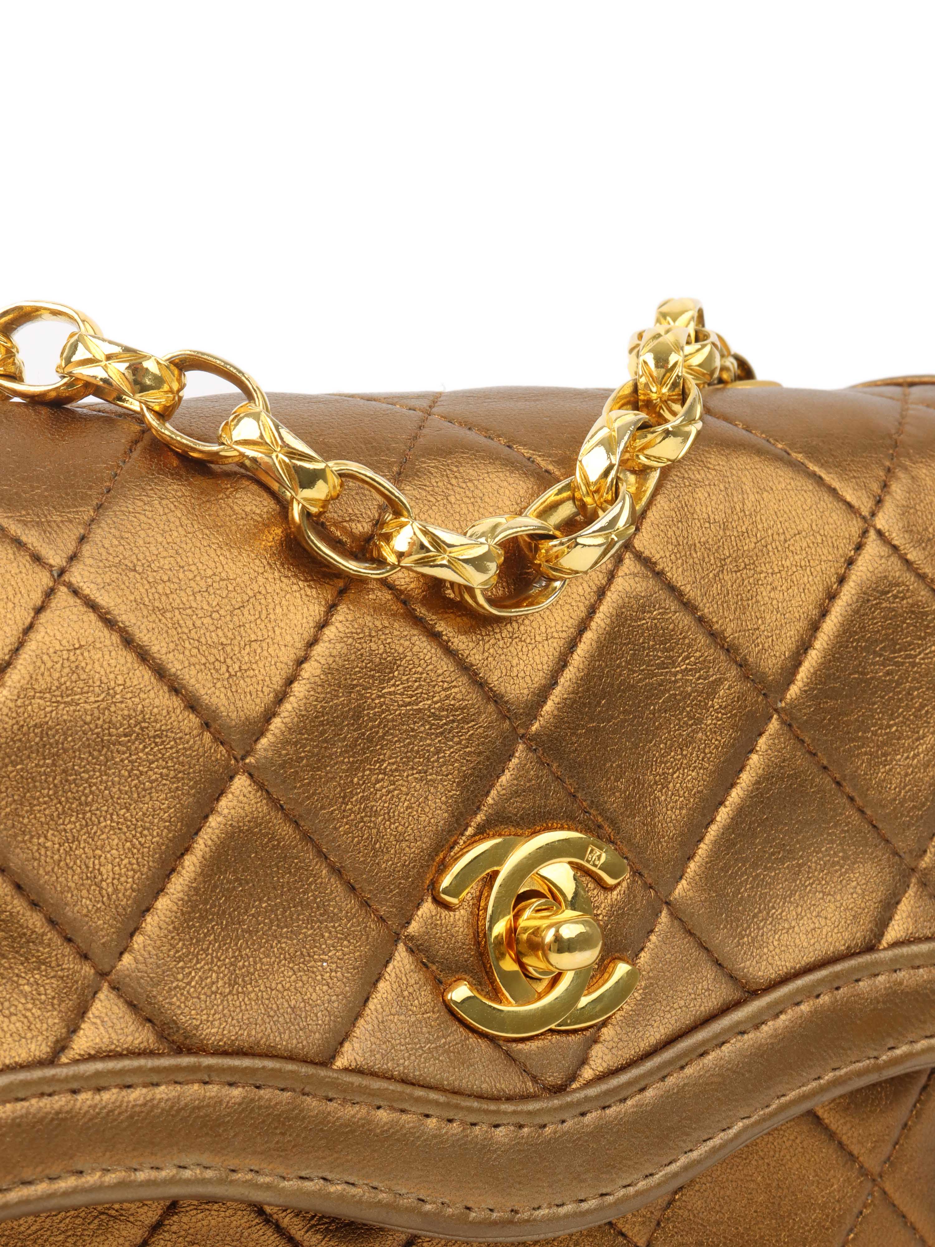 Vintage Chanel Gold Metallic Chain Bag - Luxury Crossbody Purse for Women, Perfect for Evening Parties & Special Occasions