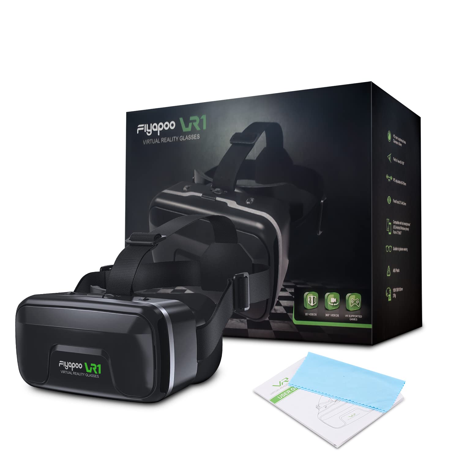 FIYAPOO VR Headset for iPhone & Android Phones 4.7-6.8 Inch - HD Virtual Reality Glasses for 3D Movies, Games & Immersive Experiences - Perfect Christmas Gift for Tech Lovers & Gamers (Use for Home Entertainment, Gaming, Virtual Travel & Education)