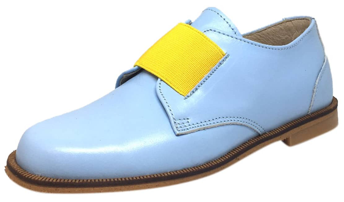Luccini Baby Blue Leather Slip-On Loafers for Girls & Boys - Comfortable Thick Elastic Strap Oxford Shoes for School, Casual Wear & Special Occasions