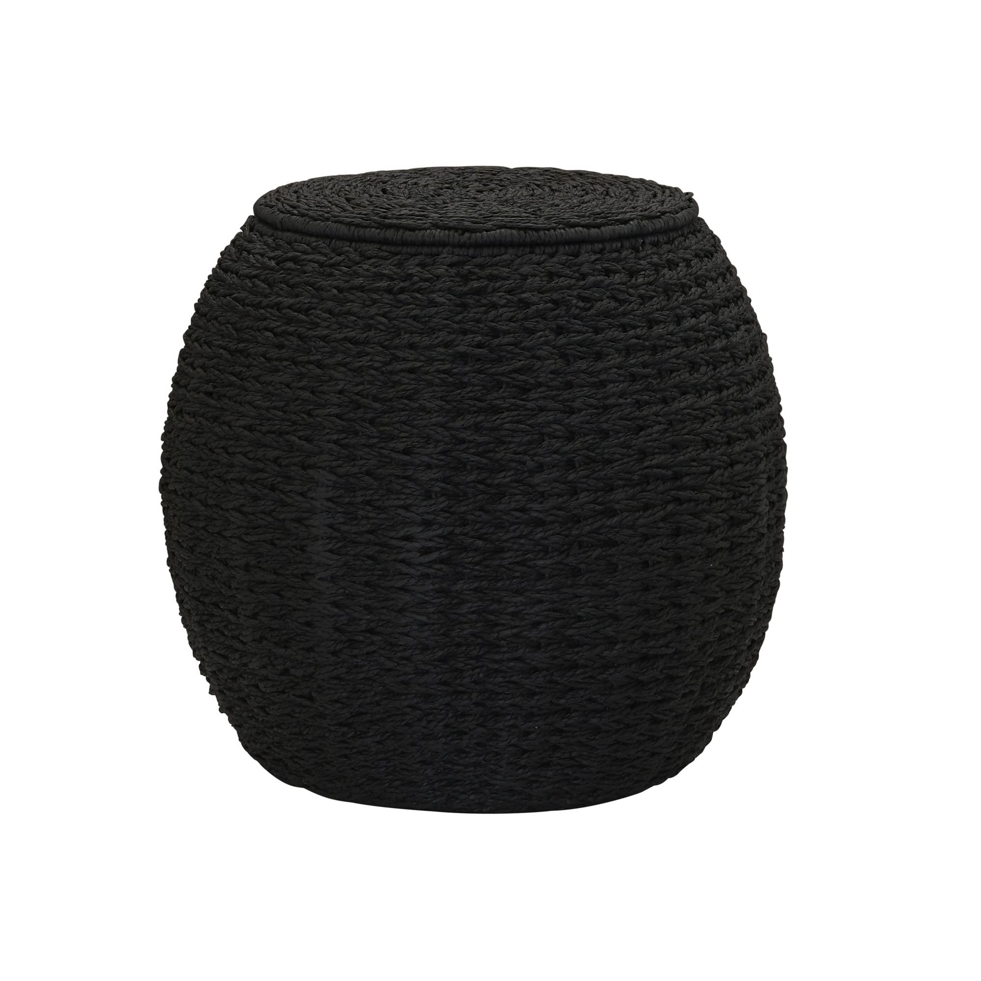 Black Paper Rope Barrel Table - Rustic Home Decor for Living Room, Bedroom, or Office - Durable & Stylish Storage Solution