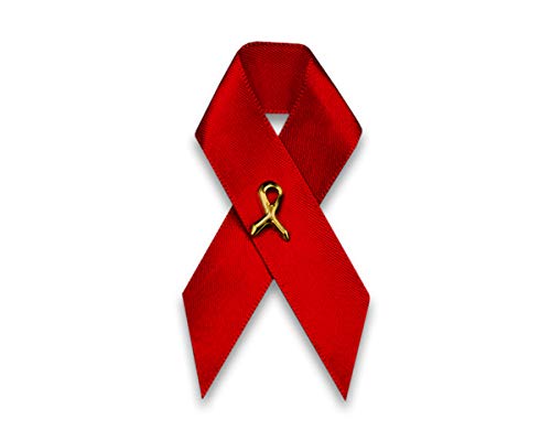 50 Pack Red Heart Awareness Ribbon Pins - Bulk Breast Cancer Awareness Pins for Fundraisers, Charity Events & Support Groups (Use for Lapels, Bags & Hats)