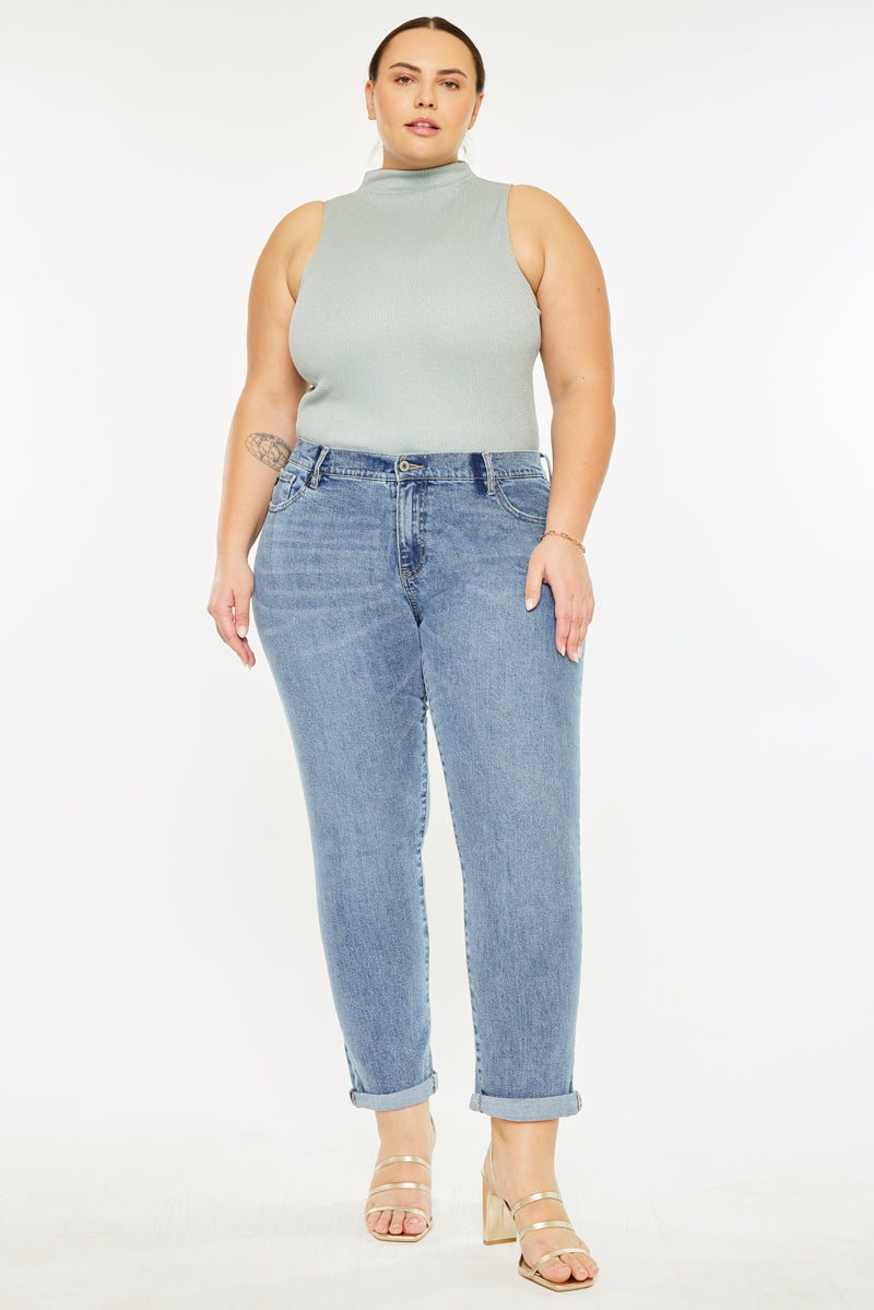 Carmelita Mid Rise Slim Boyfriend Jeans for Women - Plus Size Stretch Denim Pants | Casual Comfort Fit for Everyday Wear & Outfits