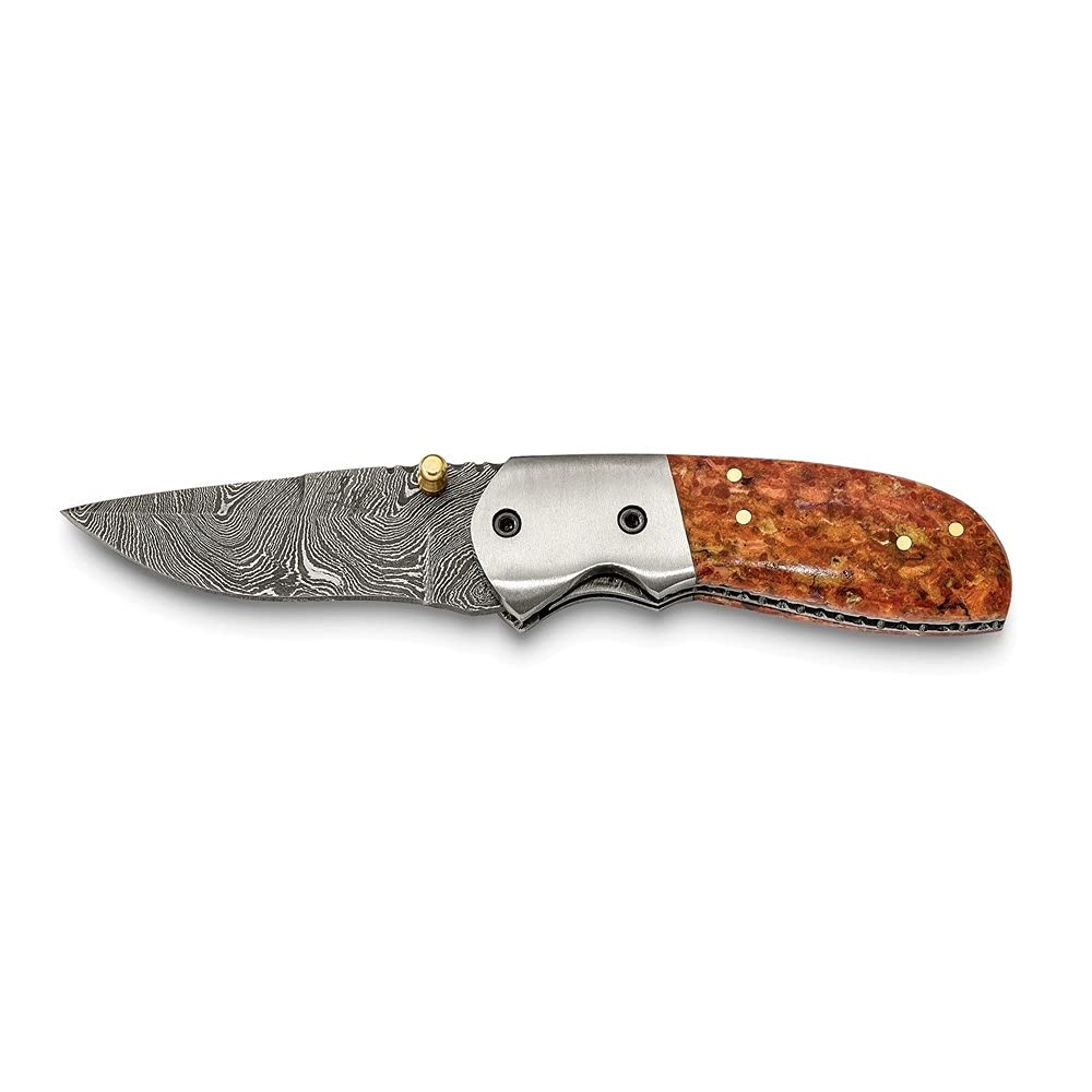 Premium Damascus Steel Folding Knife with 256 Layers & Red Coral Handle - Hunting, Camping, Outdoor Survival, and Collectible Gift