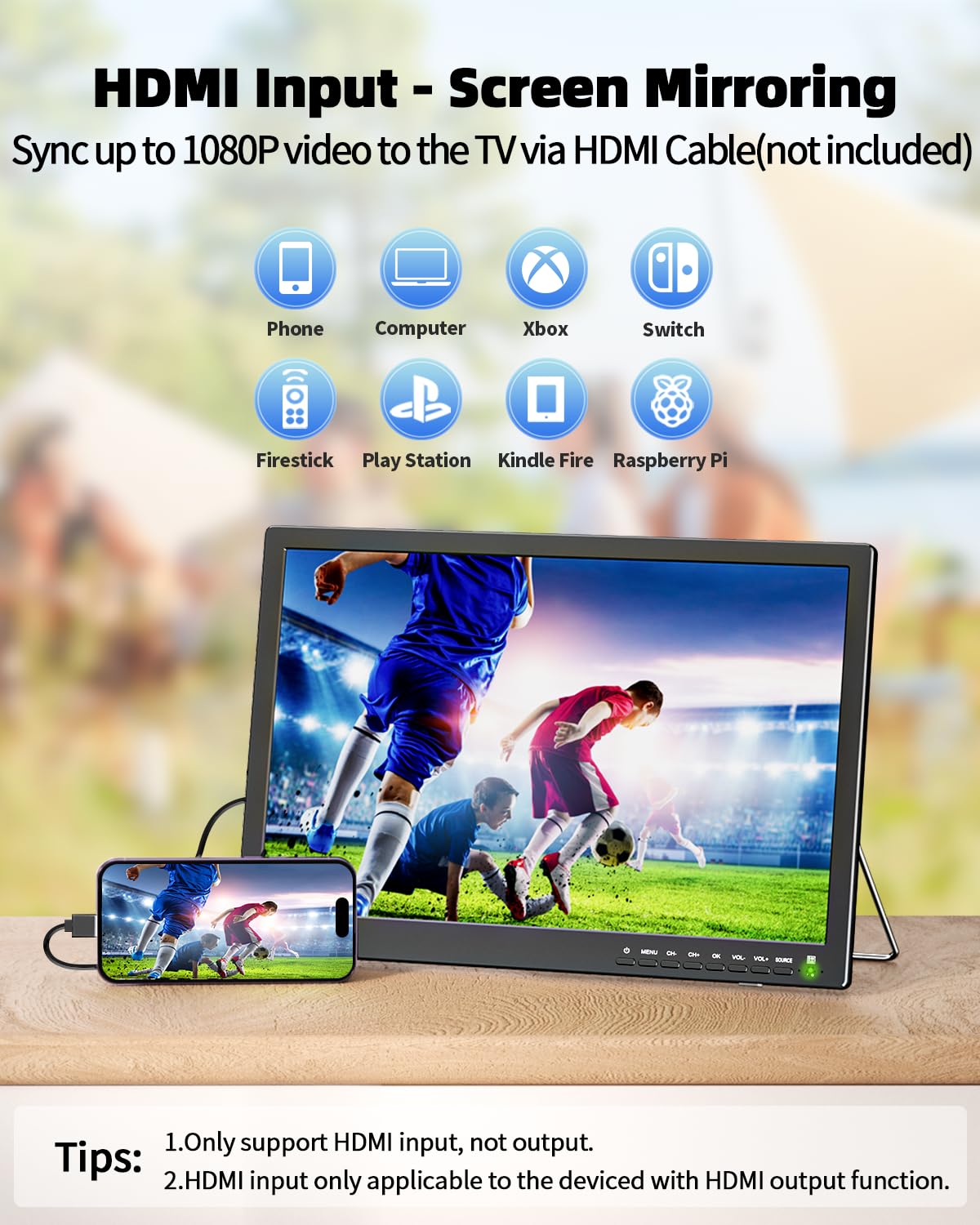 17 Inch Portable TV with Antenna - ATSC Digital Tuner, Rechargeable Battery Powered LCD Monitor with Built-in Stand | HDMI, AV, USB Inputs | Perfect for Kitchen, Bedroom, Camping, RV & Travel | Ideal for Emergency Weather Updates & Outdoor Entertainment