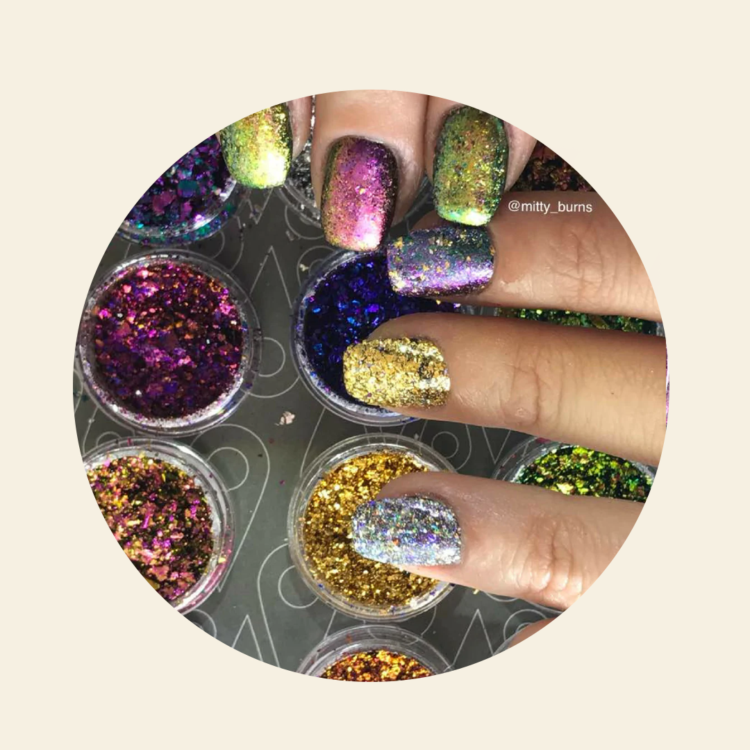 Mitty Shattered Chrome Flakes Butterflies - Metallic Nail Art Decorations for DIY Manicure, Acrylic Nails, Gel Polish & Beauty Salon Use