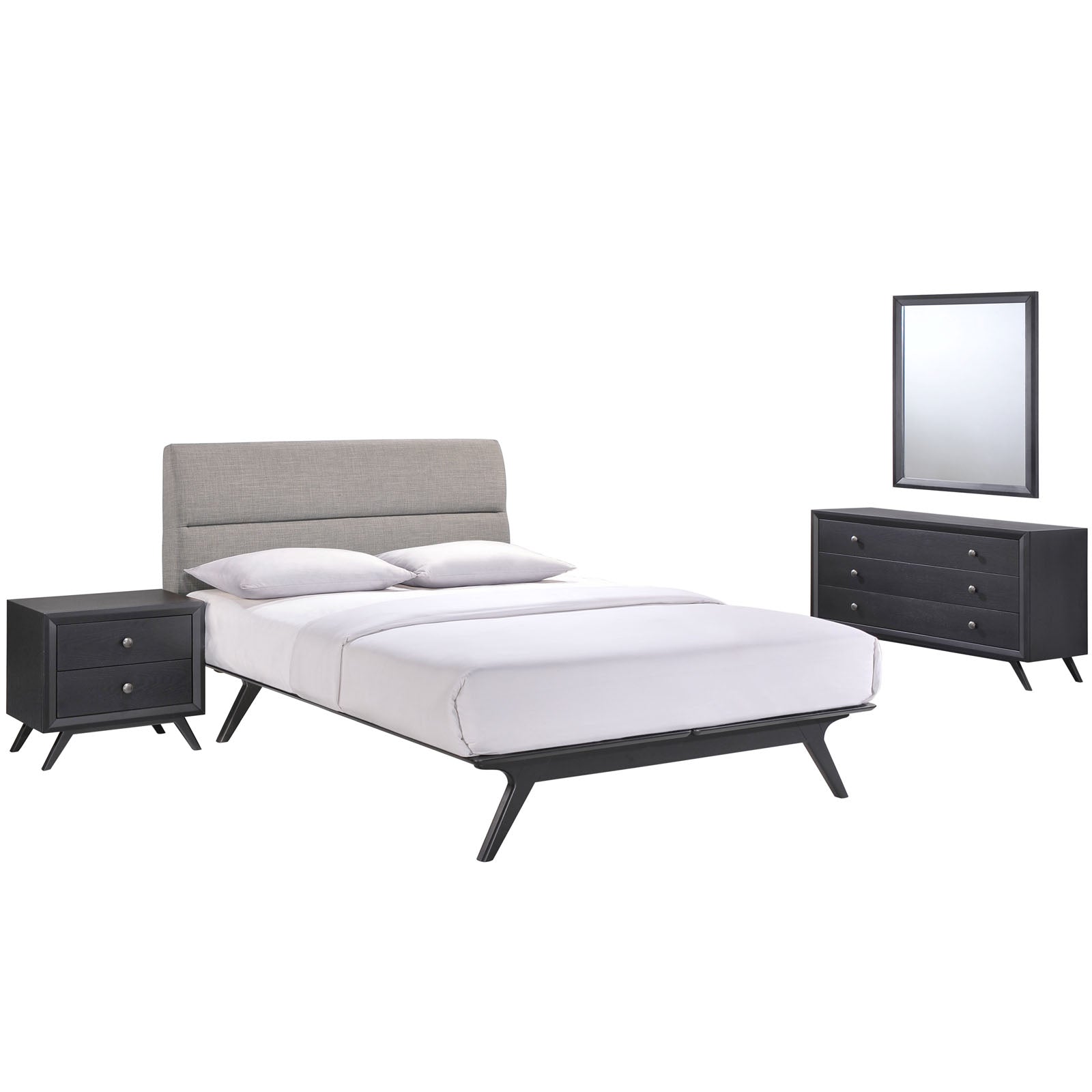 Addison 4-Piece Bedroom Set - Queen Size Bed Frame, Nightstand, Dresser & Mirror - Modern Bedroom Furniture for Home Decor | Perfect for Master Bedroom, Guest Room & Apartment