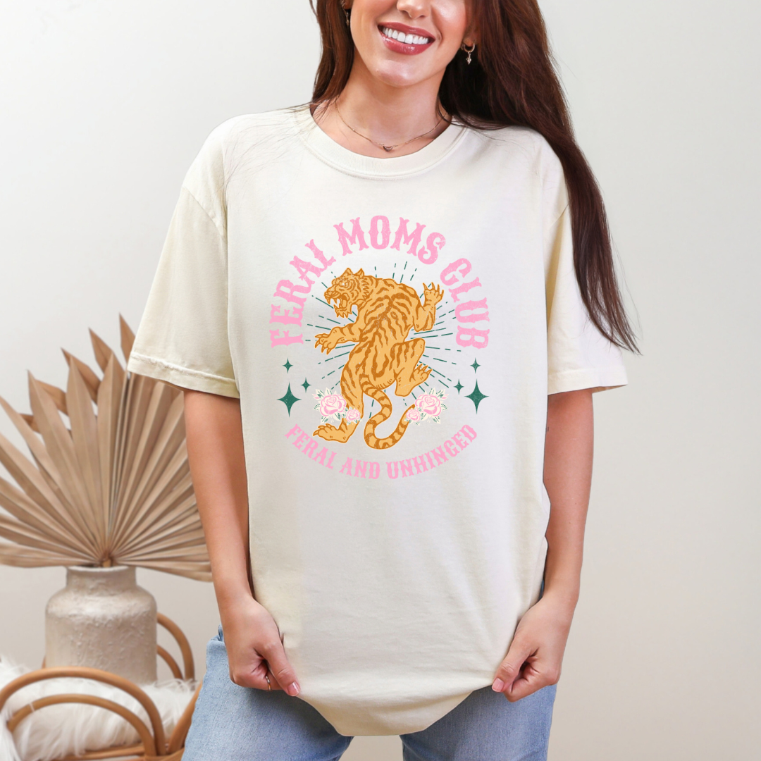 Feral Mom's Club Graphic Tee - Funny Mom T-Shirt for Women - Perfect for Casual Wear, Mother's Day Gifts & Mom Squad Outfits