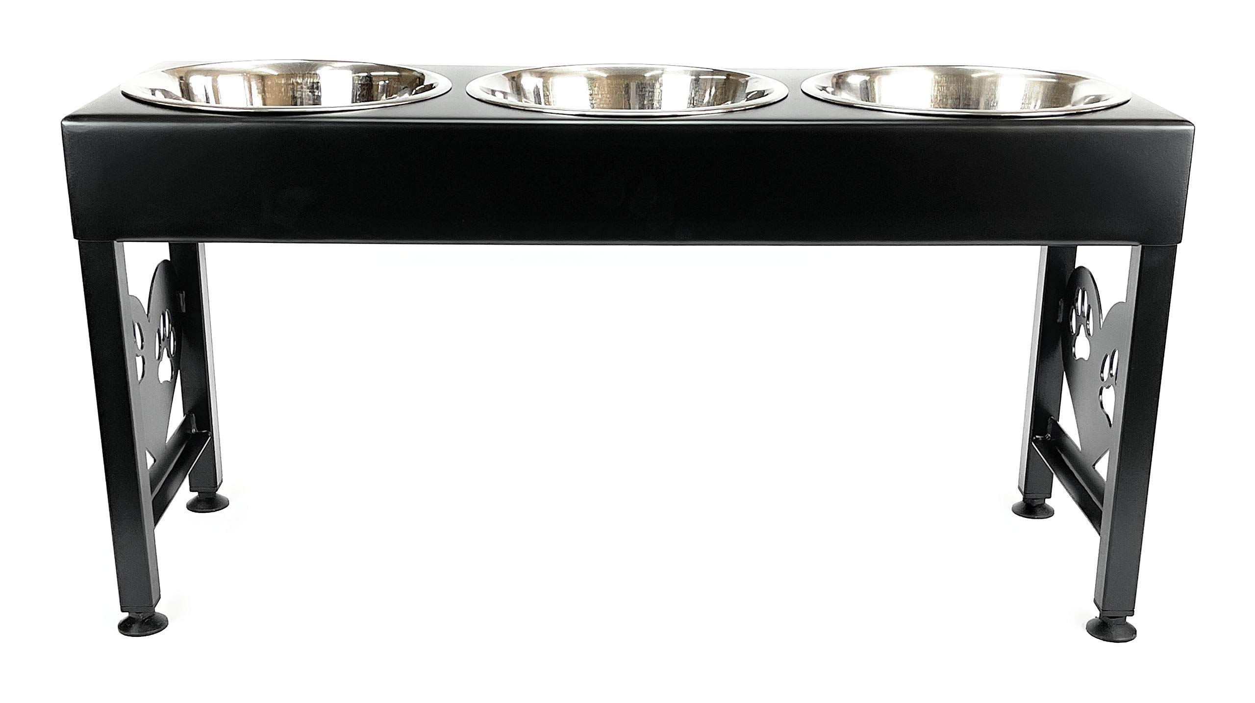 3 Bowl Dog Feeder Station - Triple 3 Quart Stainless Steel Bowls, 16 Inch Tall, Made in USA - Perfect for Multi-Pet Homes and Outdoor Feeding