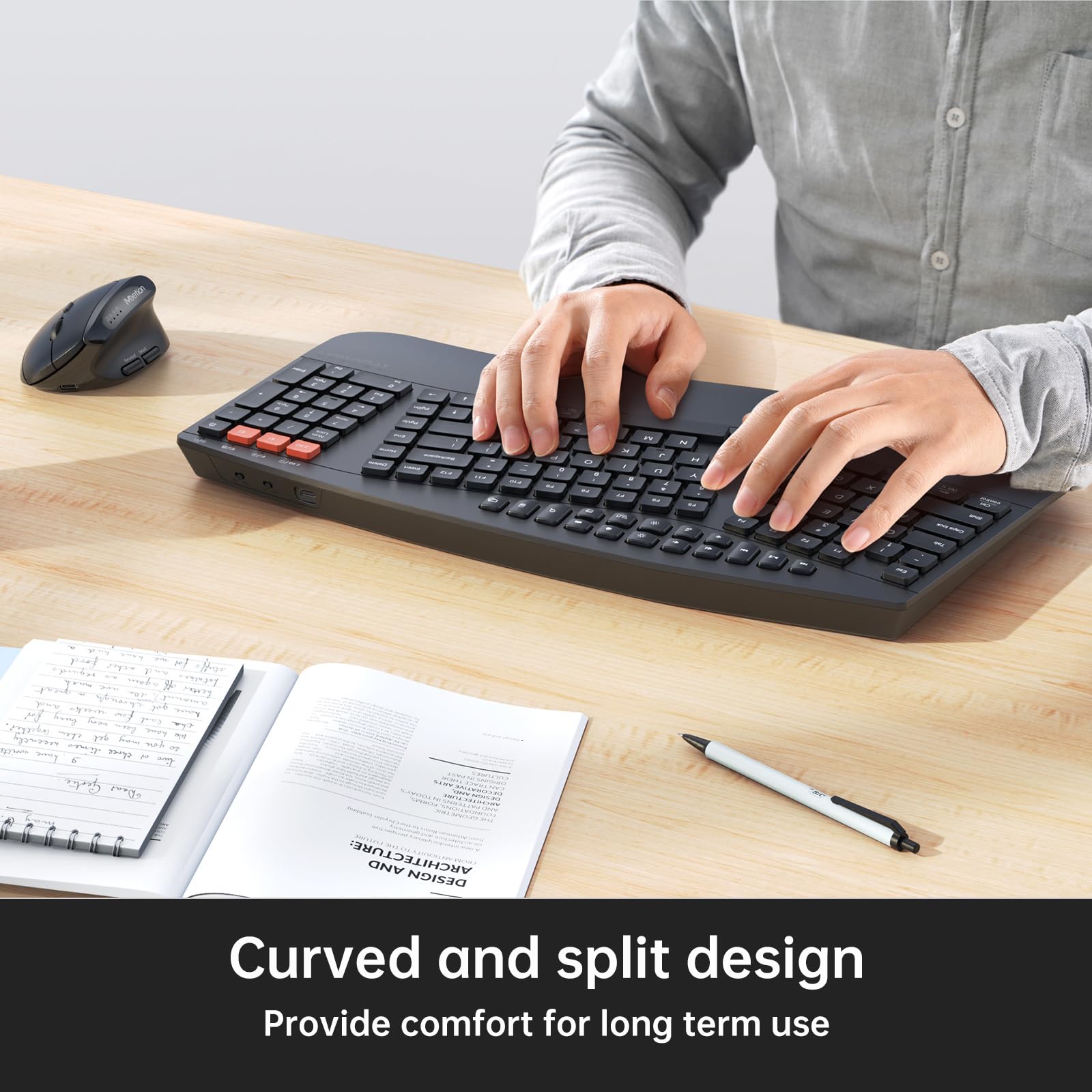 Ergonomic Wireless Keyboard and Mouse Combo - Silent Vertical Mouse with Cushioned Wrist Rest, 2.4G & Bluetooth Dual-Mode for PC/Mac (Black) - Perfect for Office Work, Gaming & Long Typing Sessions