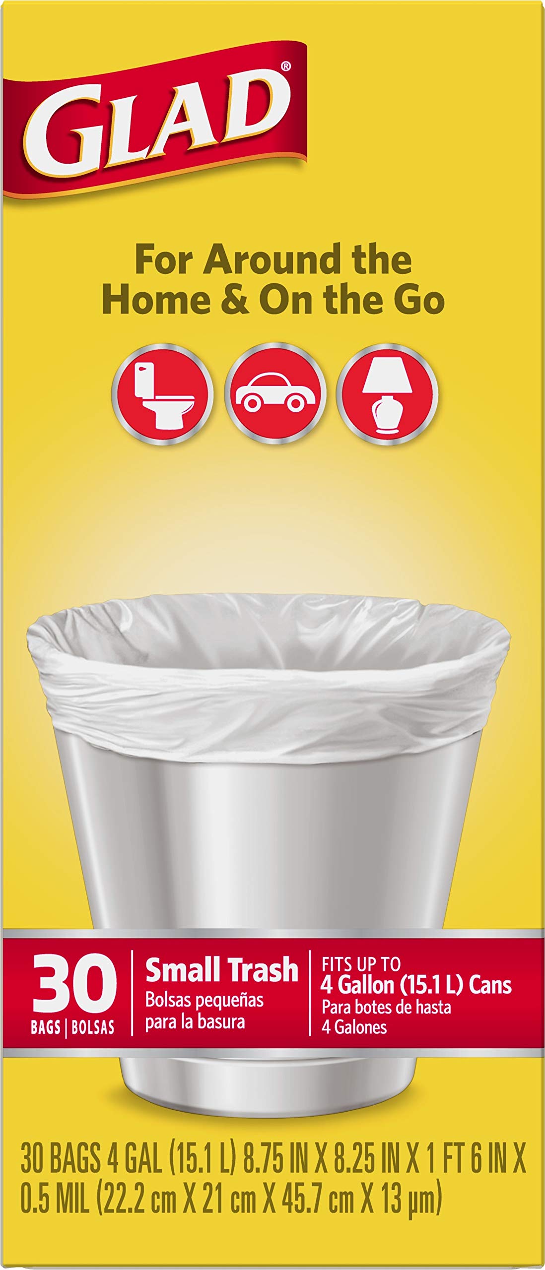 Glad Small Trash Bags 4 Gallon - 30 Count White Kitchen Garbage Bags | Perfect for Bathroom, Office & Car Waste Disposal