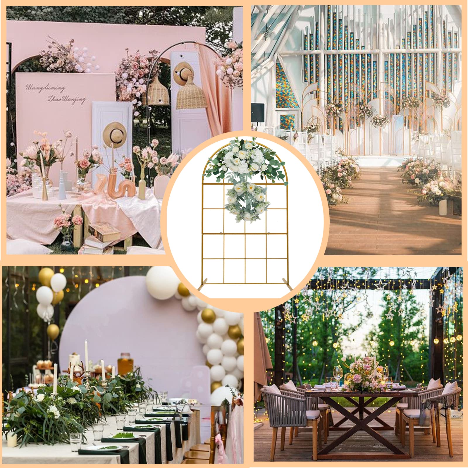 3.9x6.5FT Gold Wedding Arch Backdrop with Flower Stand - Metal Arched Balloon Arch Kit for Wedding Decorations, Garden Parties & Climbing Plant Displays - Perfect for Outdoor Ceremonies, Reception Decor & Photo Backdrops