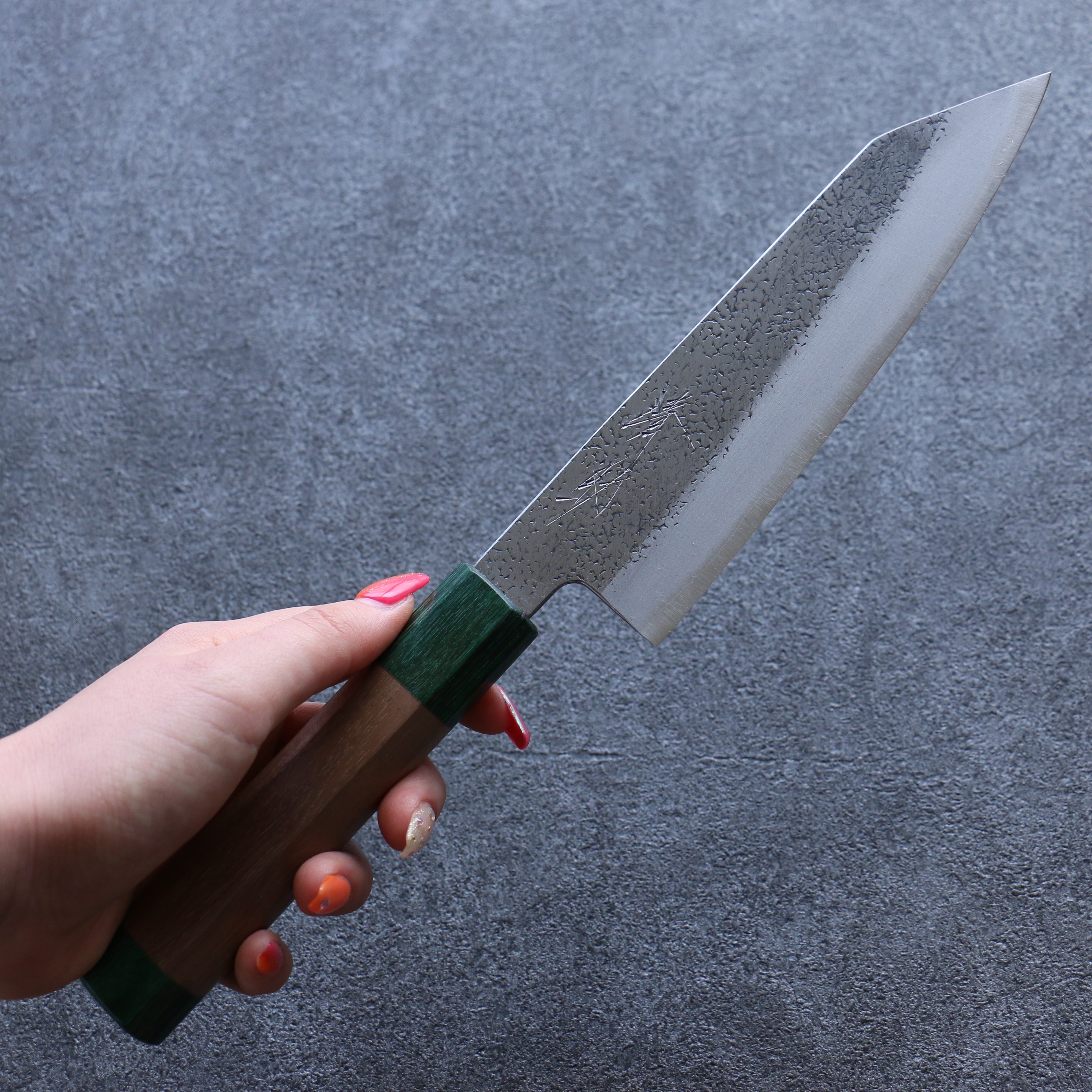 Premium Seisuke Blue Super Hammered Bunka Knife 165mm - Walnut Handle with Double Green Pakka Wood - Japanese Kitchen Knife for Slicing, Dicing & Precision Cooking
