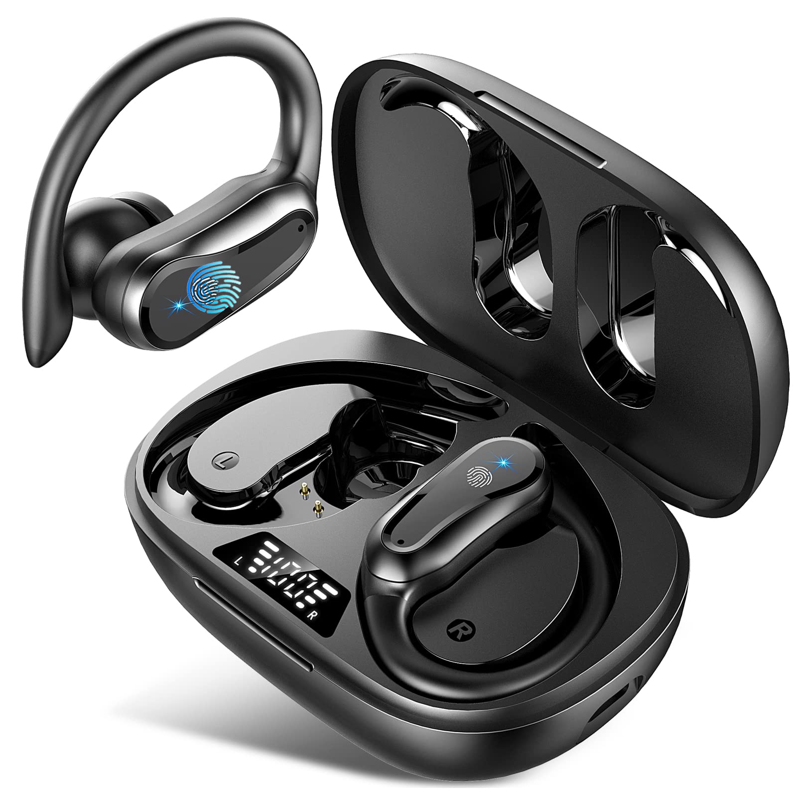 Wireless Earbuds Bluetooth 5.3 - 42Hrs Playtime Hi-Fi Stereo Sports Earphones with Over-Ear Hooks, Dual LED Display, IP7 Waterproof & Noise Cancelling - Perfect for Workouts, Running, Gym & Outdoor Activities