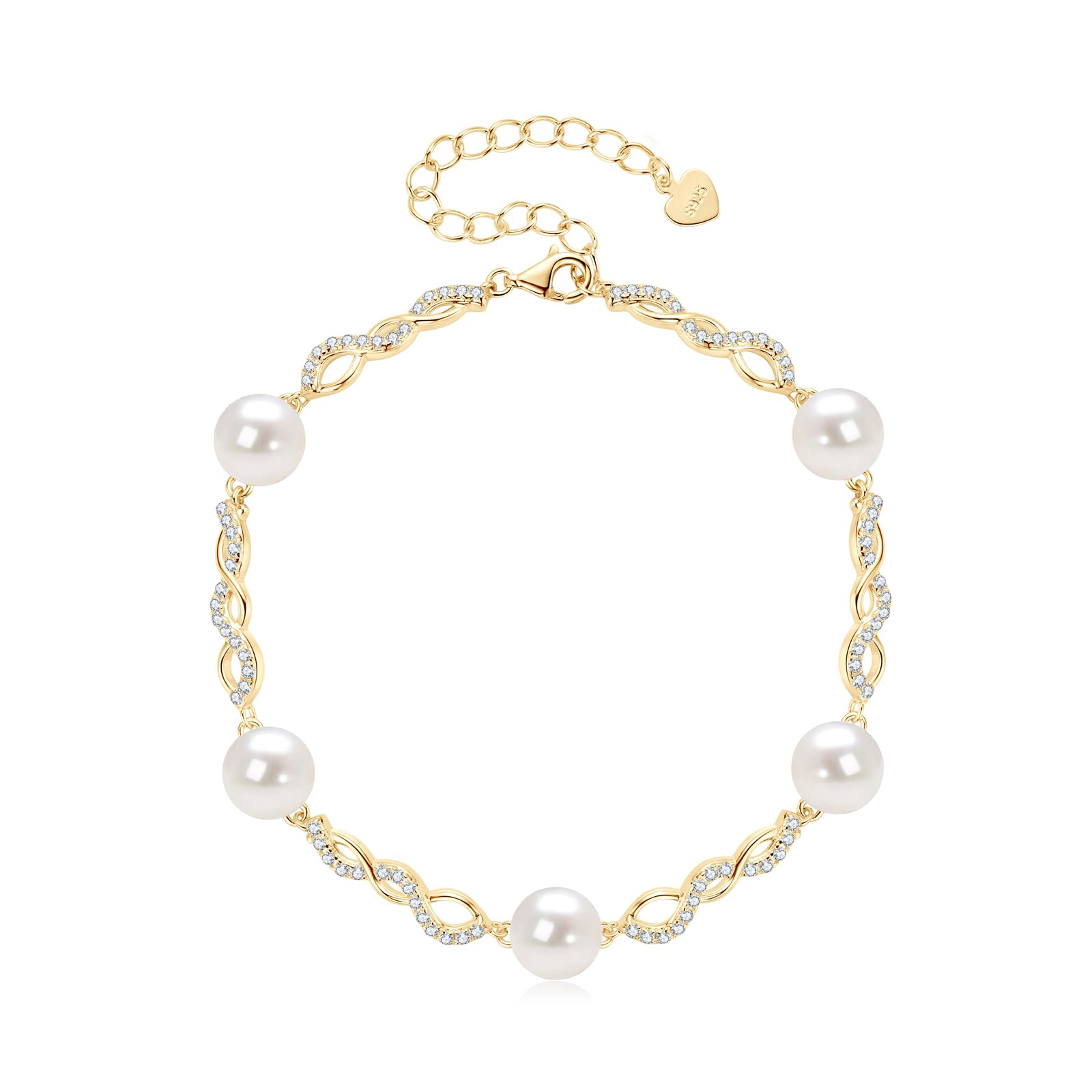 Elegant Sterling Silver & Gold Plated Freshwater Pearl Bracelet for Women - Handmade Infinity Design Jewelry for Weddings, Parties & Gifts