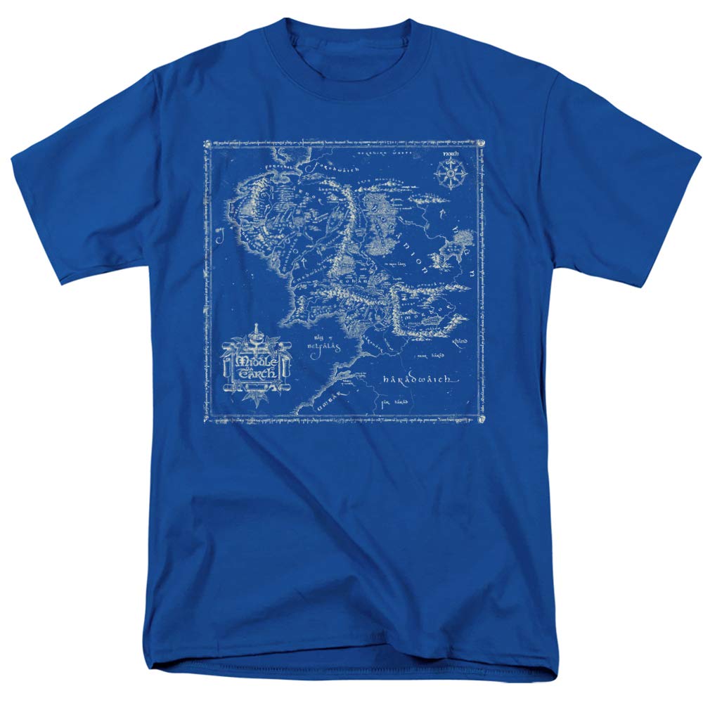 The Lord of The Rings Middle Earth Map T-Shirt - Unisex Adult T-Shirt for Men & Women | Royal Blue | Medium Size | Perfect for Cosplay, Movie Nights & LOTR Fans