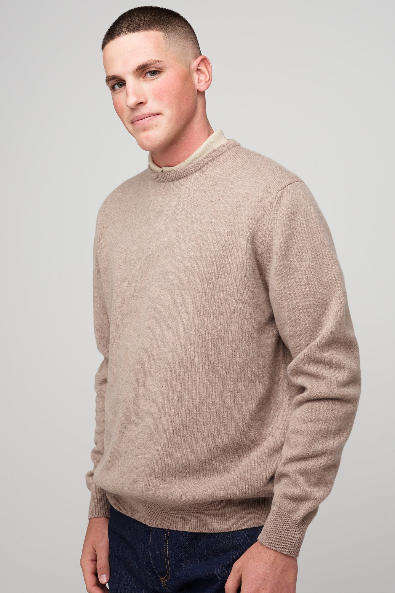 Premium Men's Lambswool Crew Neck Sweater - Soft & Warm Taupe Color - Perfect for Winter, Office Wear & Casual Outfits