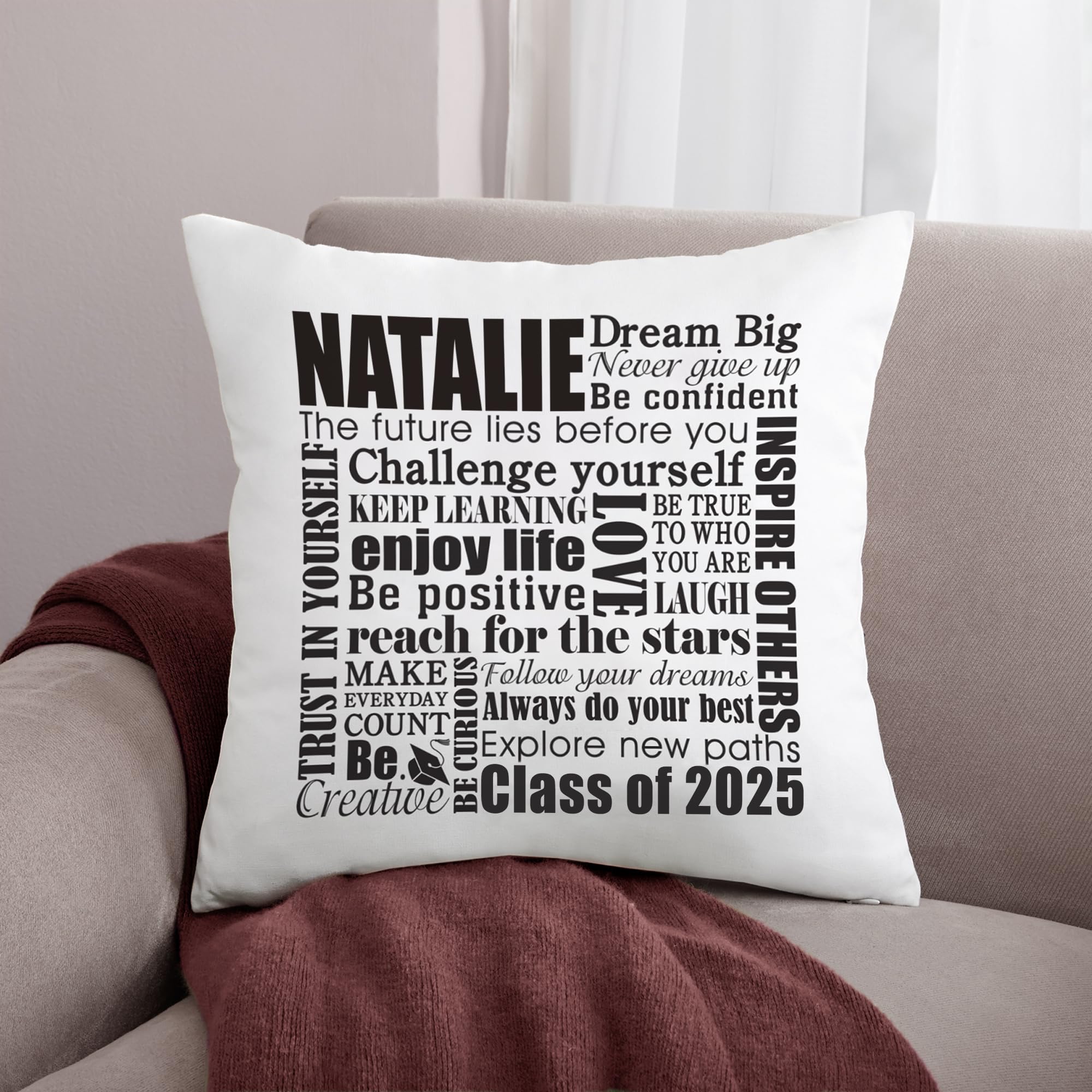 Personalized Graduation Pillow - Class of 2025 Custom Gift with Name & Year - Black & White Design - Celebrate Achievements - Perfect Graduation Party Decor & Keepsake for High School or College Grads