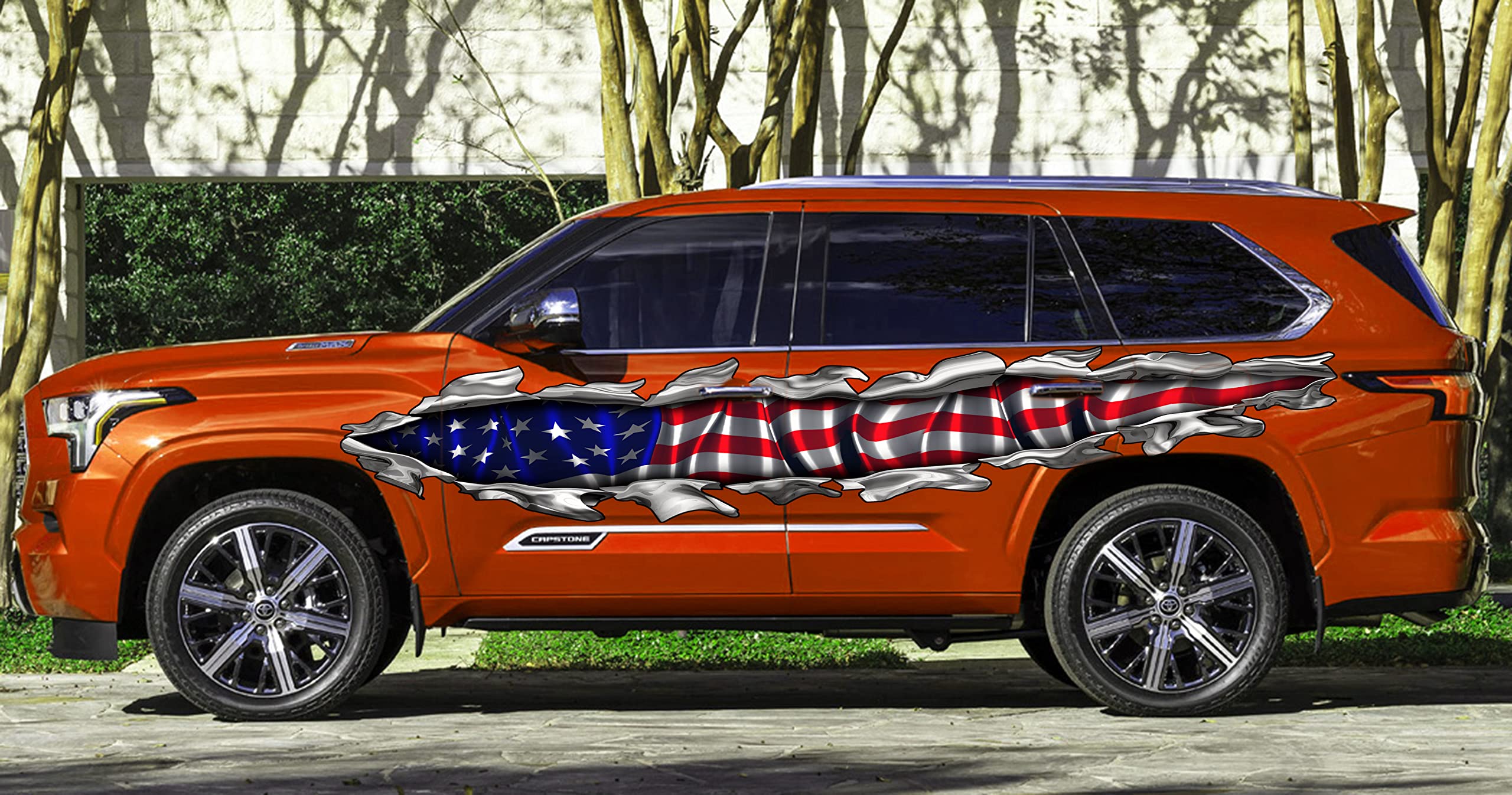 American Flag Car Vinyl Decal - Patriotic USA Flag Ripped Metal Full Color Car Wrap Sticker (20x70) - Perfect for Trucks, SUVs & Windows to Show US Pride & Support Veterans