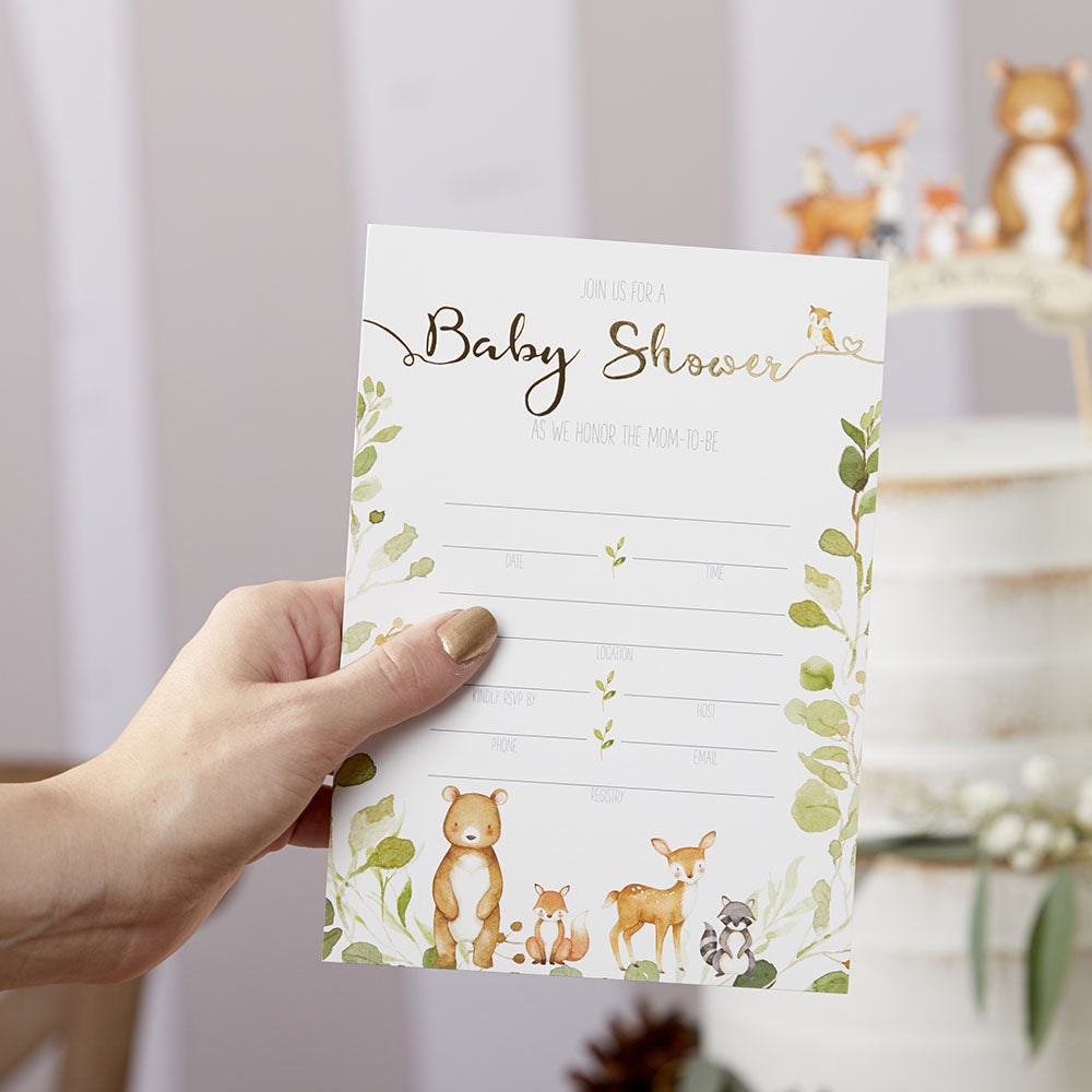 Woodland Baby Shower Invitations & Thank You Cards Set - 25-Piece Printable Baby Shower Stationery Kit - Perfect for Gender Reveal, Baby Registry & Newborn Announcements