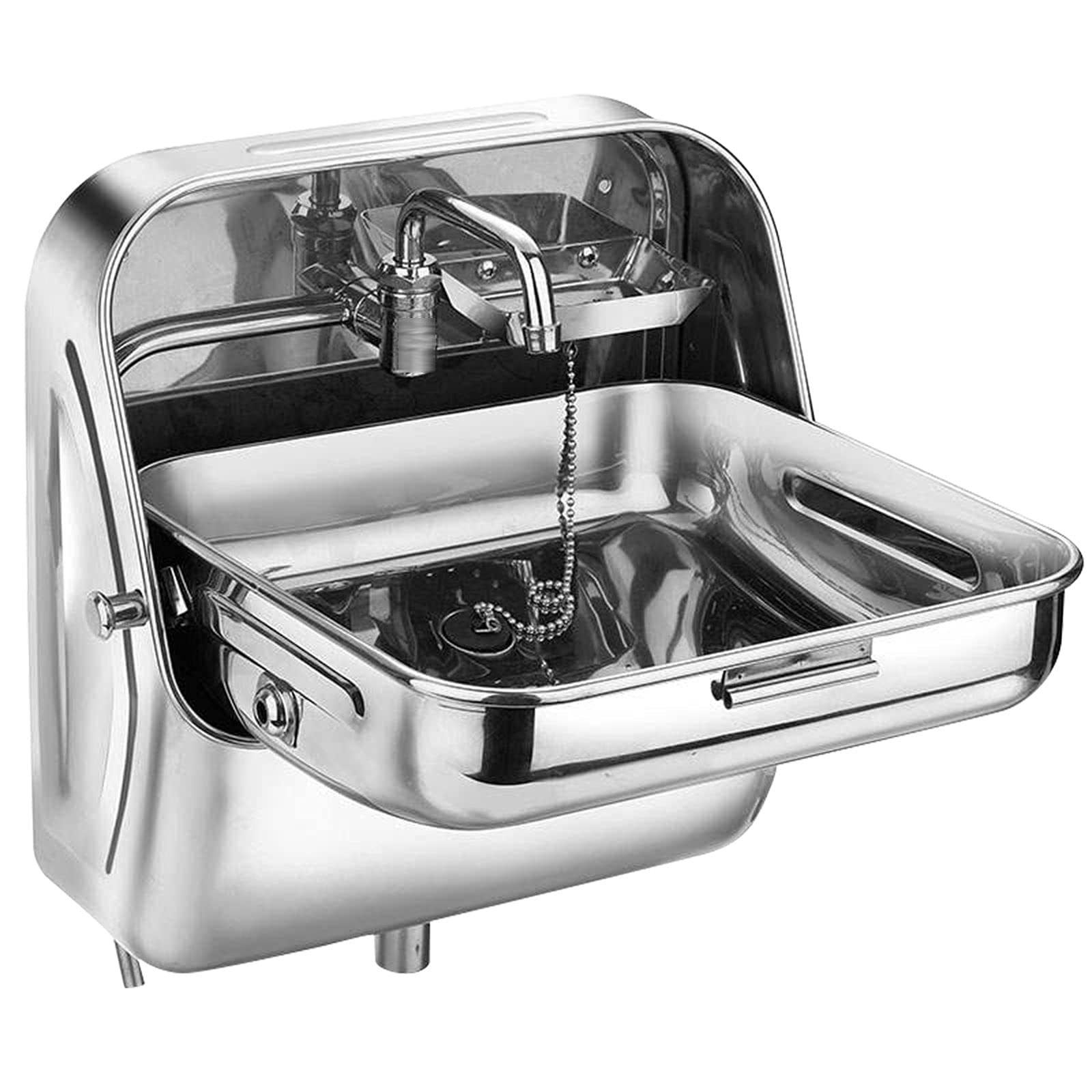 Portable RV Kitchen Folding Sink with Cold Water Faucet - Stainless Steel Wall-Mounted Hand Wash Basin for Caravan, Trailer & Camper - Perfect for Outdoor Cooking, Camping & Mobile Living