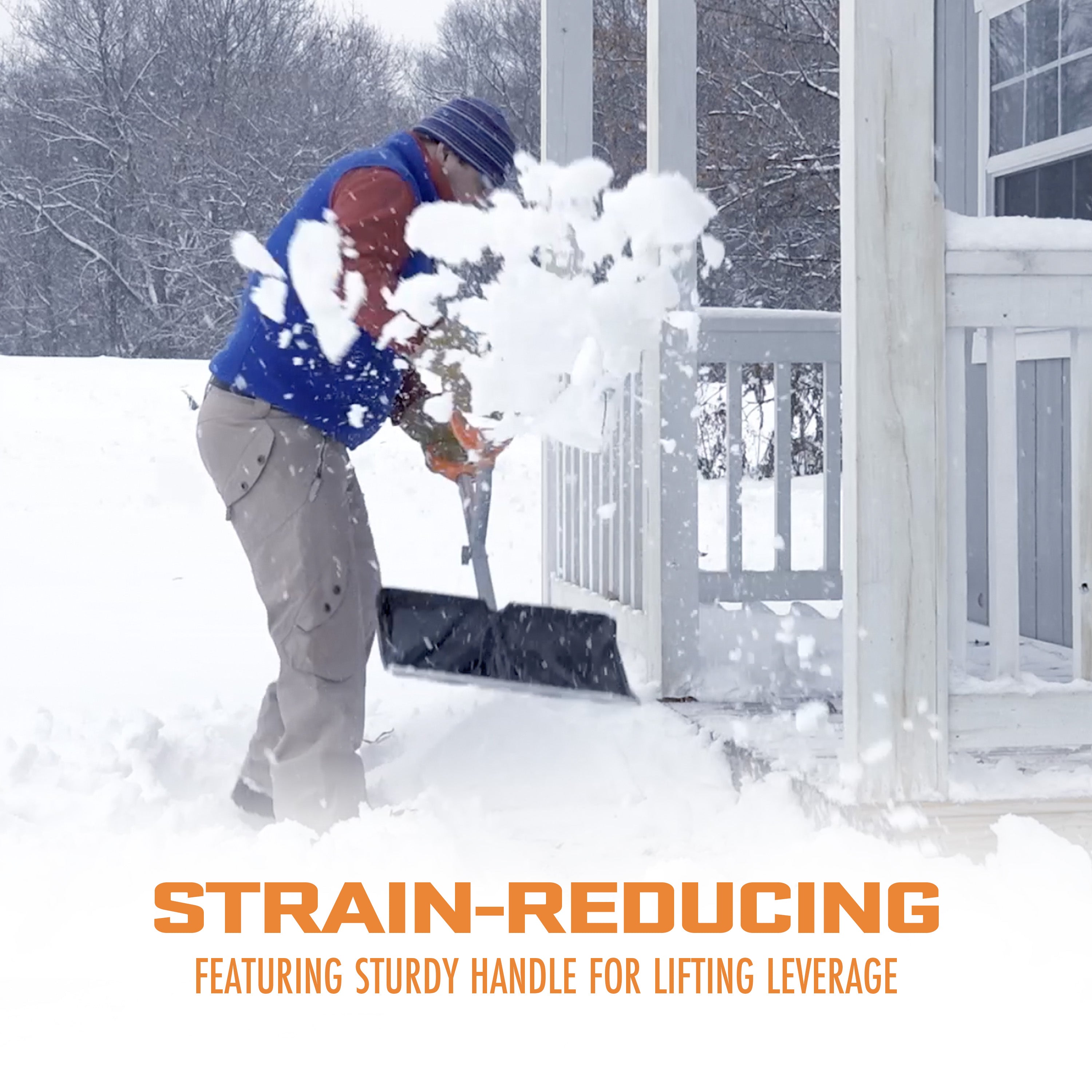 Ergie Systems ERG SNSH18 Heavy Duty Steel Snow Shovel - 18 Inch Wide Push Scoop Blade, 34.5 Inch Impact Resistant Steel Shaft - Perfect for Driveway Clearing, Winter Storms & Emergency Snow Removal