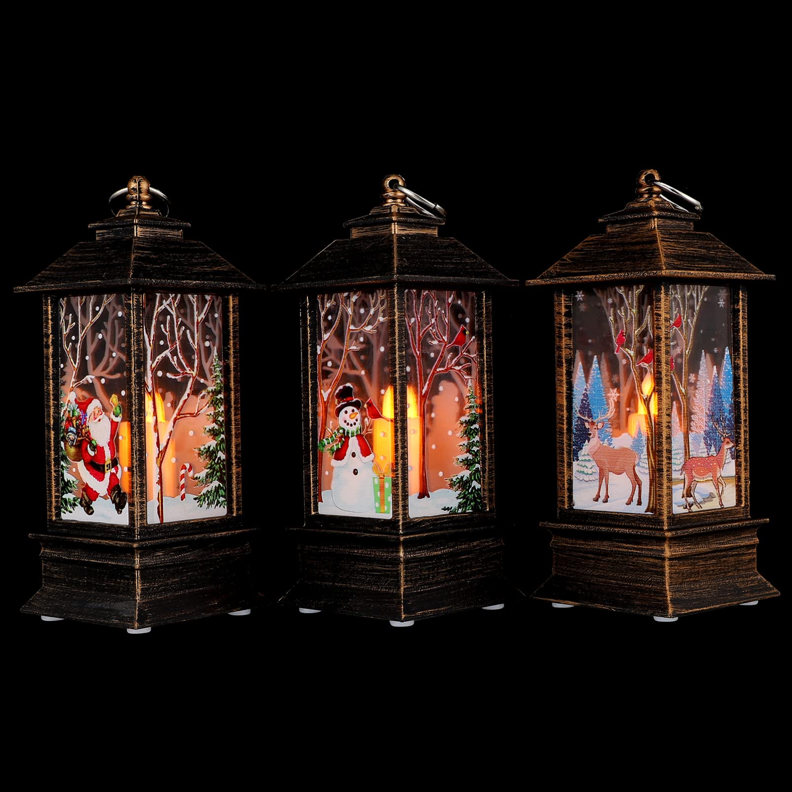 Toyvian 3-Piece Christmas LED Light Set - Santa, Snowman & Reindeer Flame Lamp LED Candle Lantern for Xmas Party Decorations | Perfect for Holiday Home Decor, Office Desk, Christmas Tree & Gift Exchange