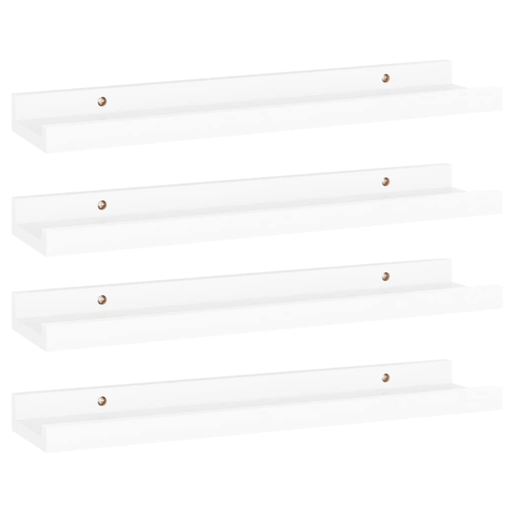 SKM Floating Wall Shelves Set of 4 - White Wooden Shelves 15.7x3.5x1.2 Inches - Perfect for Bathroom Storage, Bedroom Decor & Living Room Organization